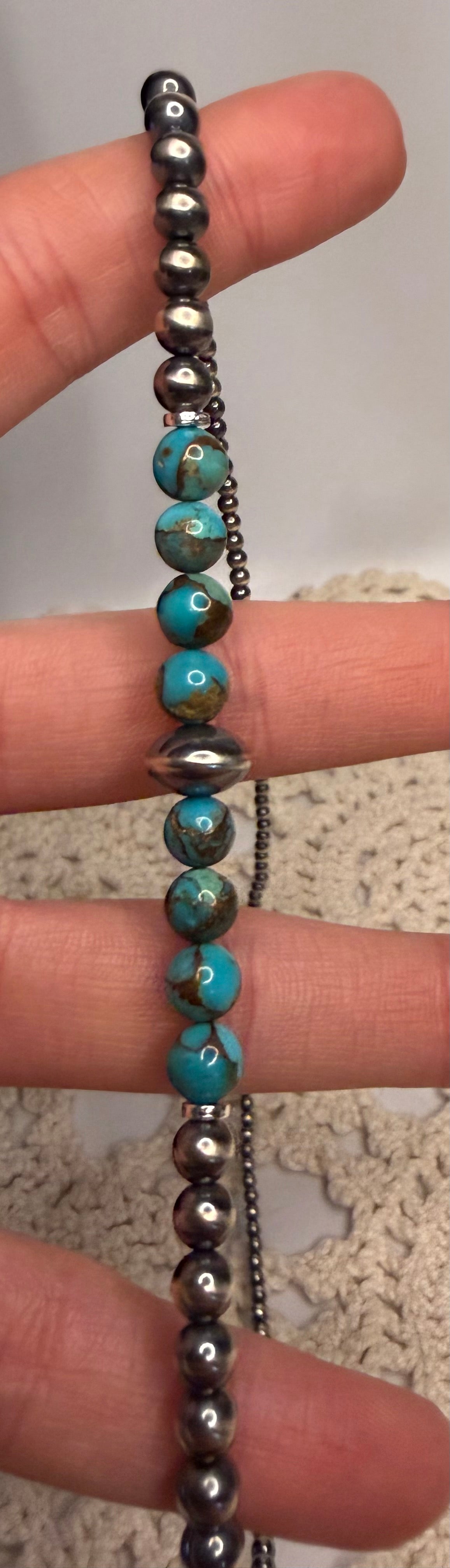 Kingman Turquoise Machine Made Pearls Necklace