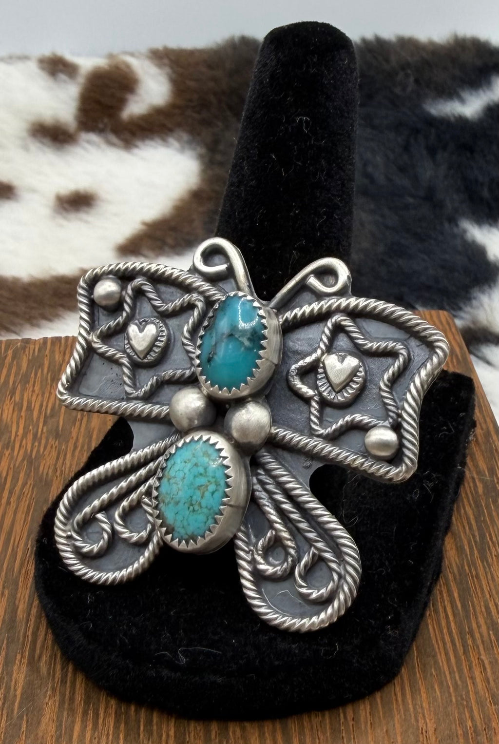 Navajo Handmade Butterfly Turquoise Ring By Ronnie Martinez