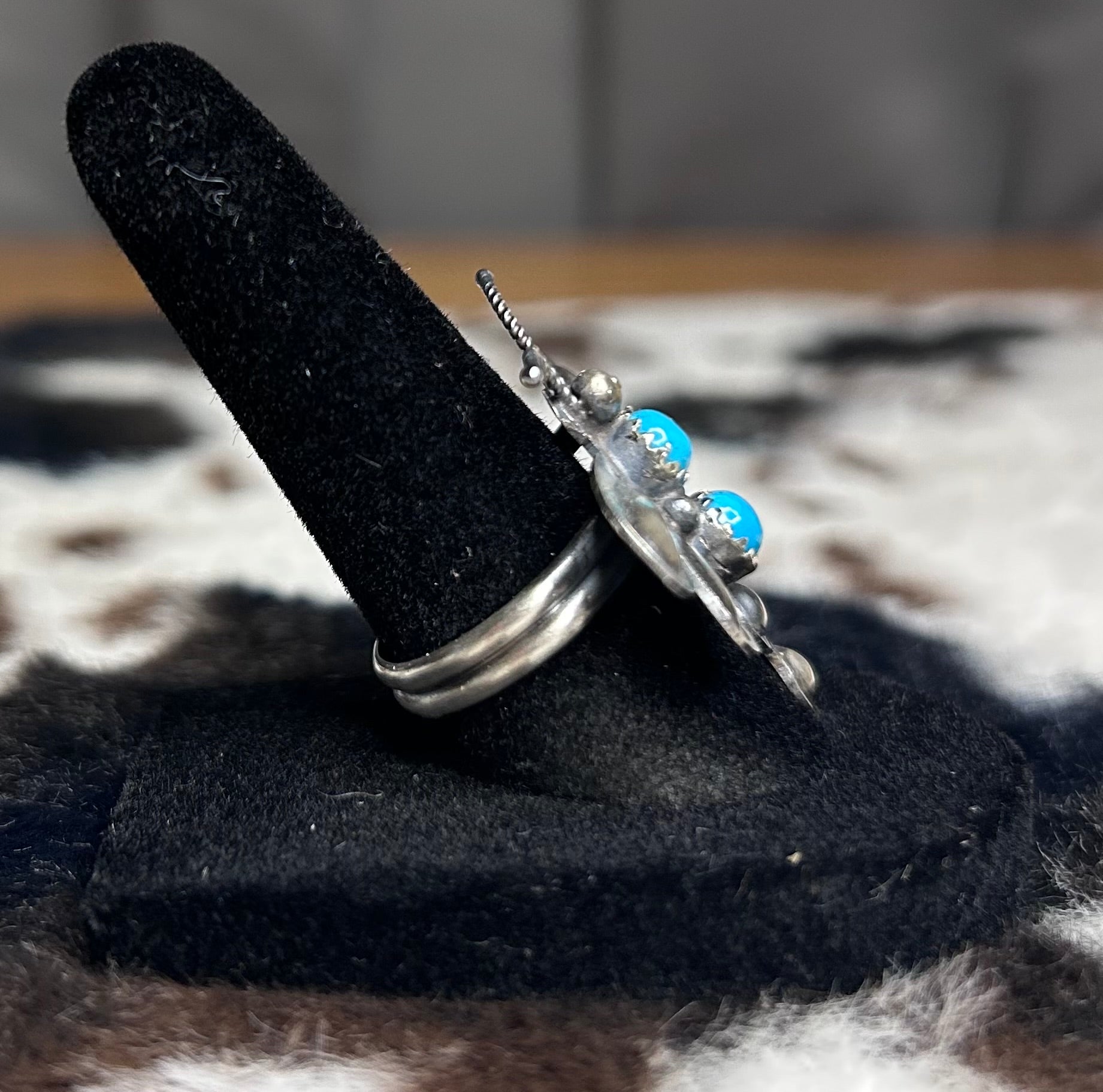 Navajo Handmade Turquoise Dragon Fly Ring Adjustable by Tim Yazzie