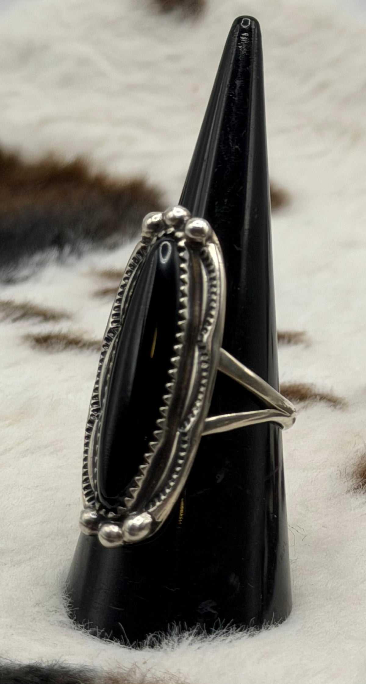 Navajo Handmade Black onyx Ring by Renell Chaco Perry Size 7.75