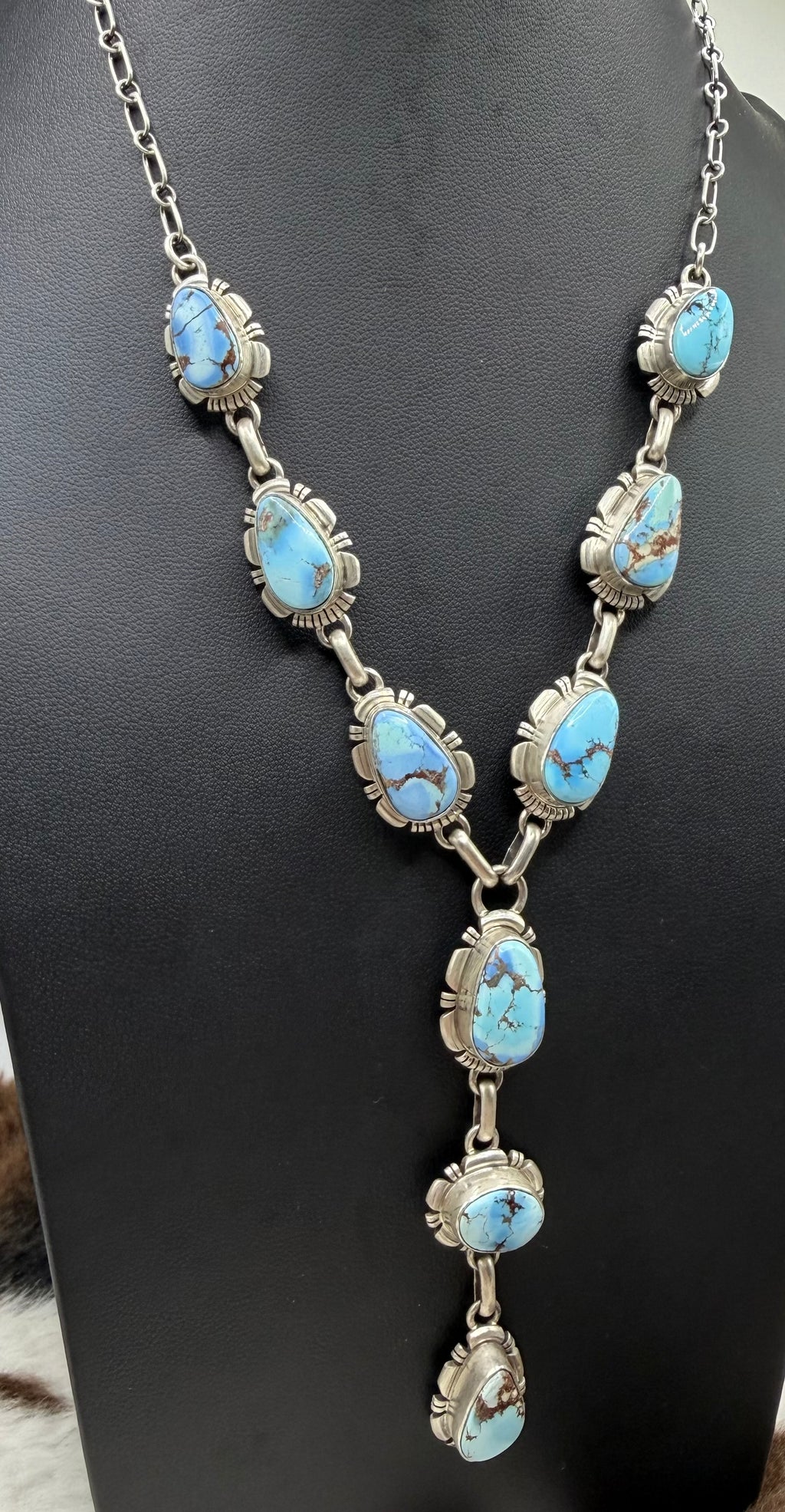 Navajo Handmade Golden Hills Lariat and Earring set by Larry M Yazzie