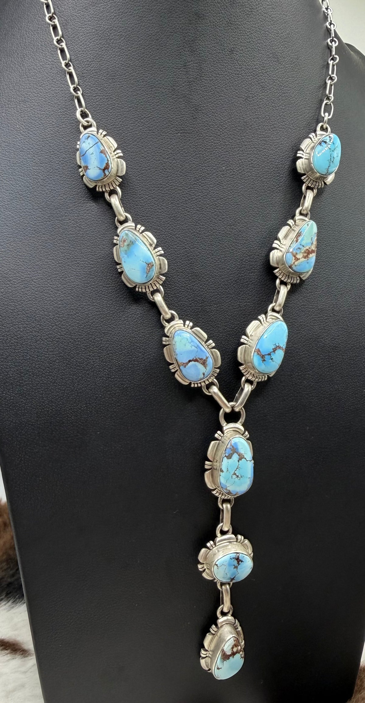 Navajo Handmade Golden Hills Lariat and Earring set by Larry M Yazzie