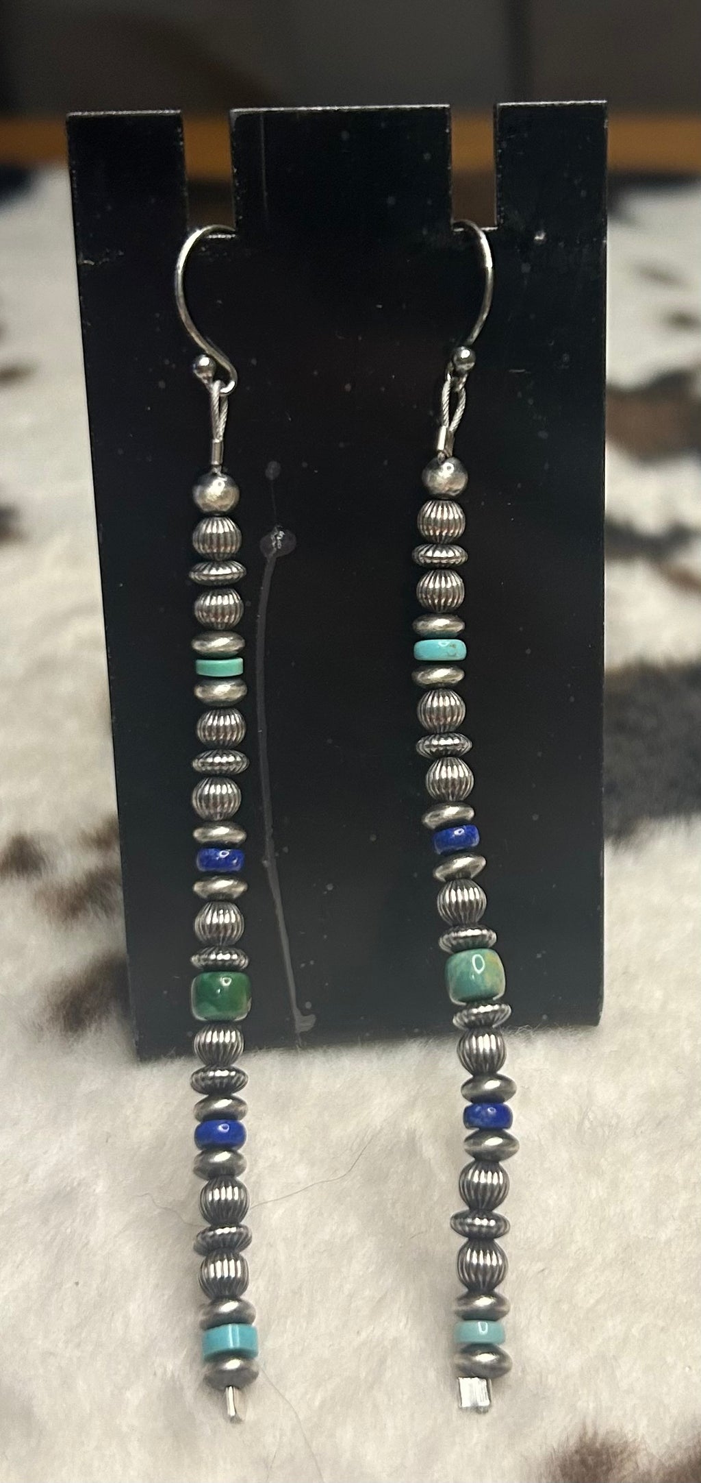 Sterling Silver Machine Made Pearl Turquoise and Lapis Earrings