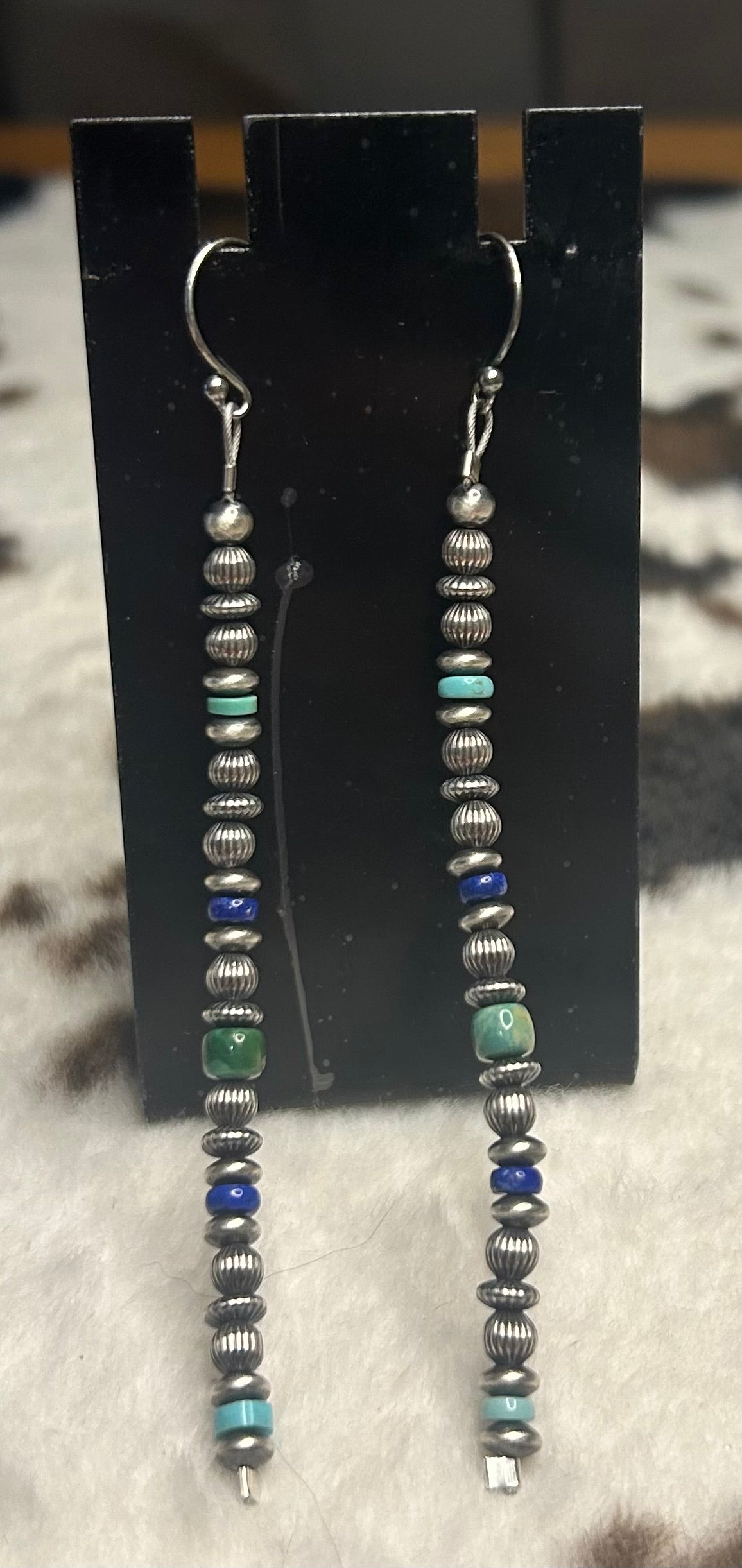 Sterling Silver Machine Made Pearl Turquoise and Lapis Earrings