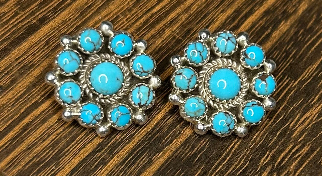 Navajo Handmade Egyptian Turquoise Cluster Earrings Yazzie