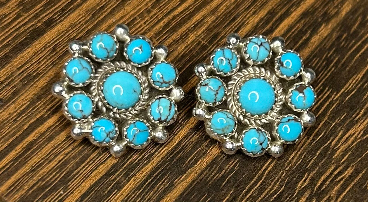 Navajo Handmade Egyptian Turquoise Cluster Earrings Yazzie