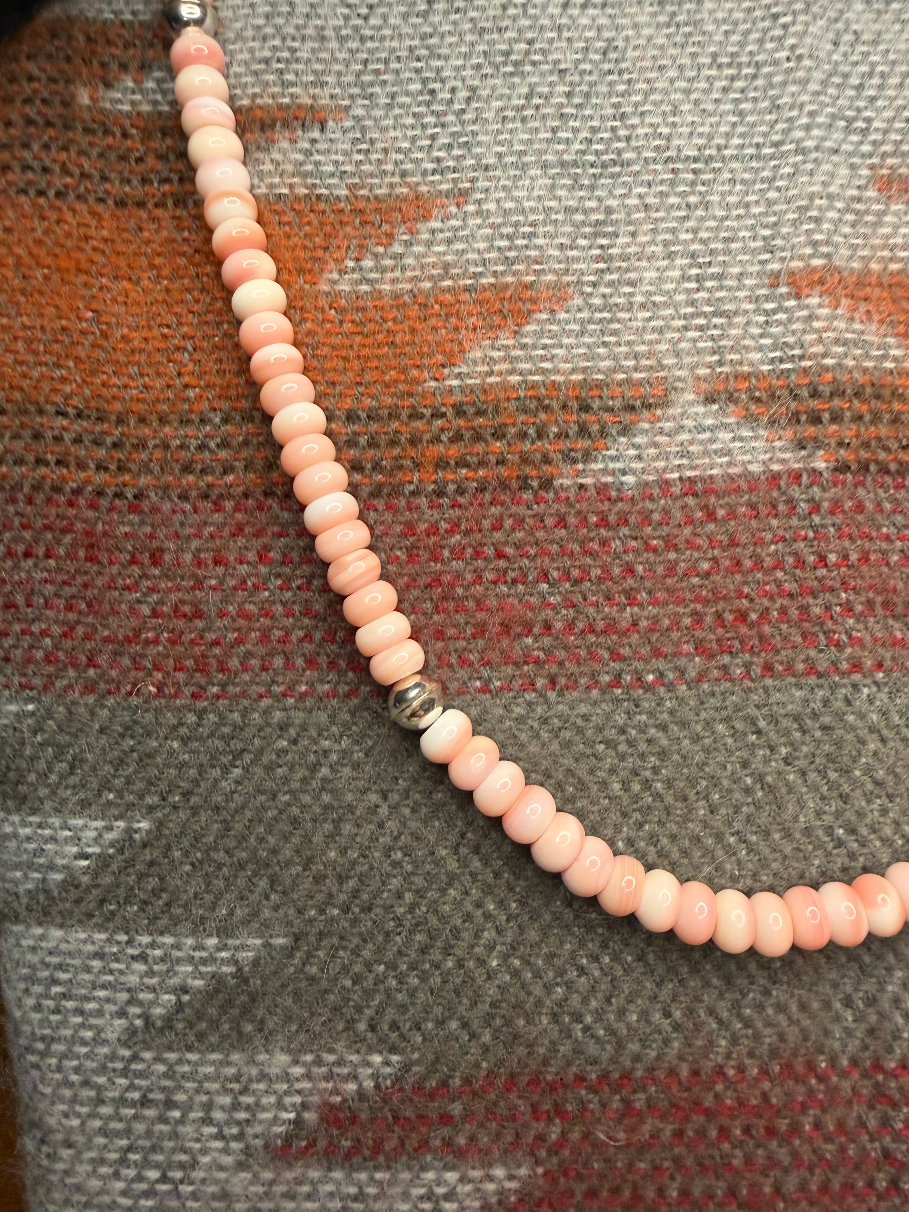 Navajo Made Pink Conch and Seamed Pearl Beaded Necklace 6mm 18” by Gerald Benally