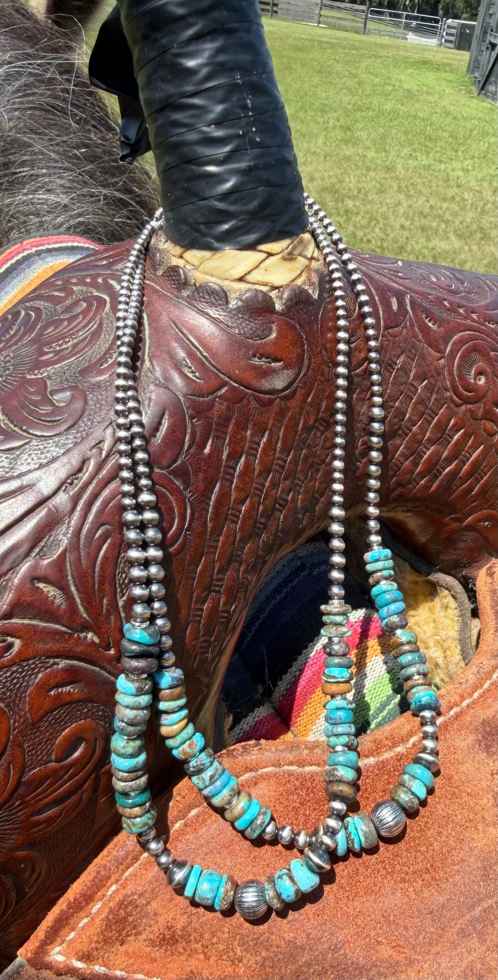 Machine Made Pearl and Turquoise Necklace