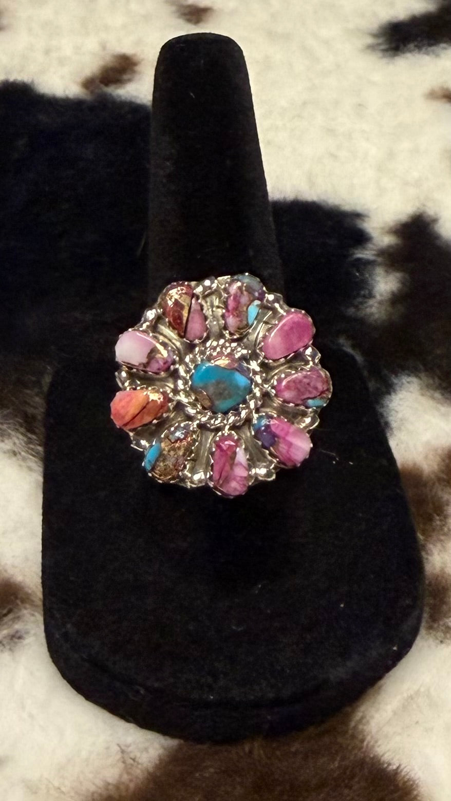 Navajo Handmade Pink Dahlia Cluster Rings Size 7 by Jason Benally