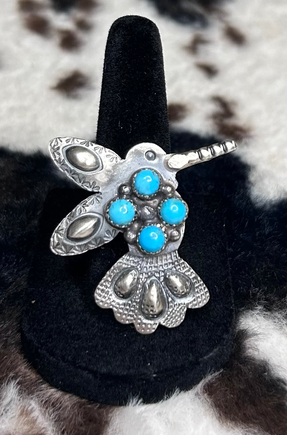 Navajo Handmade Turquoise Humming Bird Ring Adjustable by Tim Yazzie