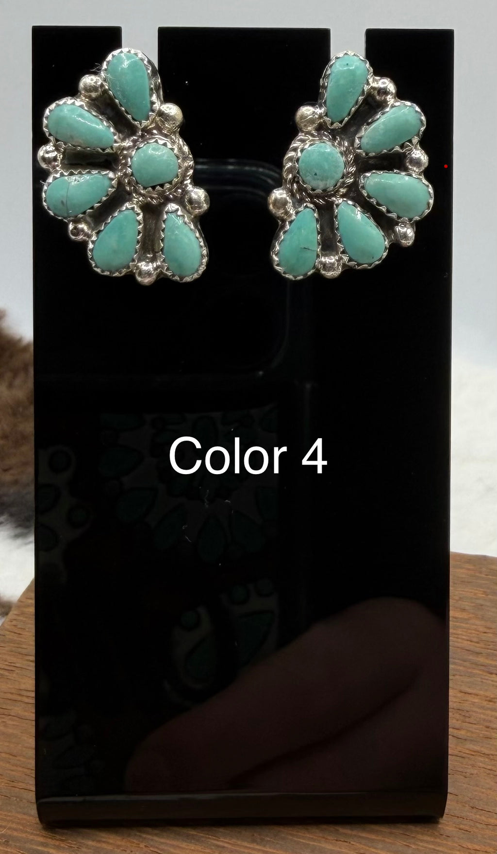 Zuni Handmade Kingman Half Cluster Earrings by Alicia Wilson