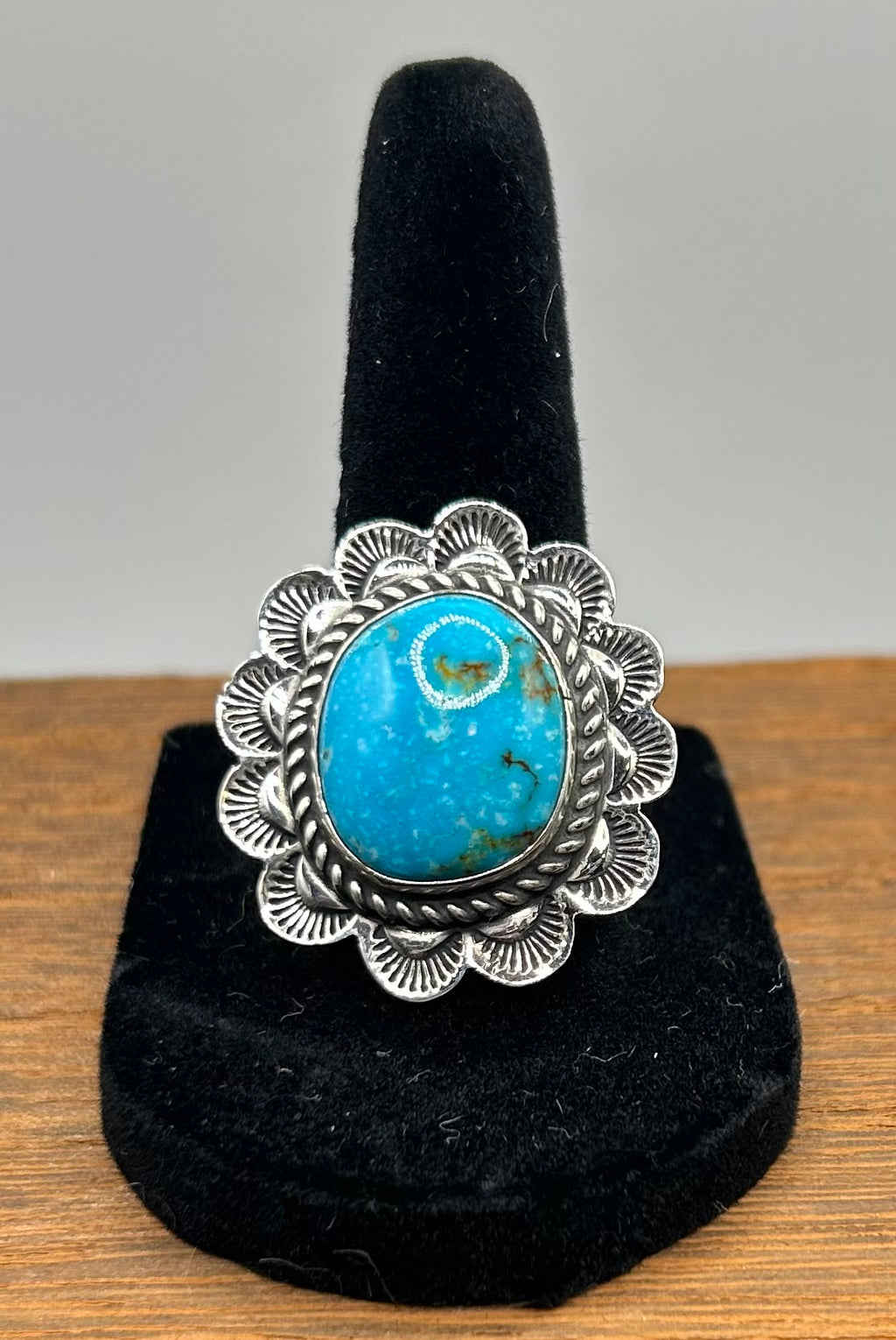 Kingman Turquoise Navajo Handmade Ring Size 7 by Junior Begay