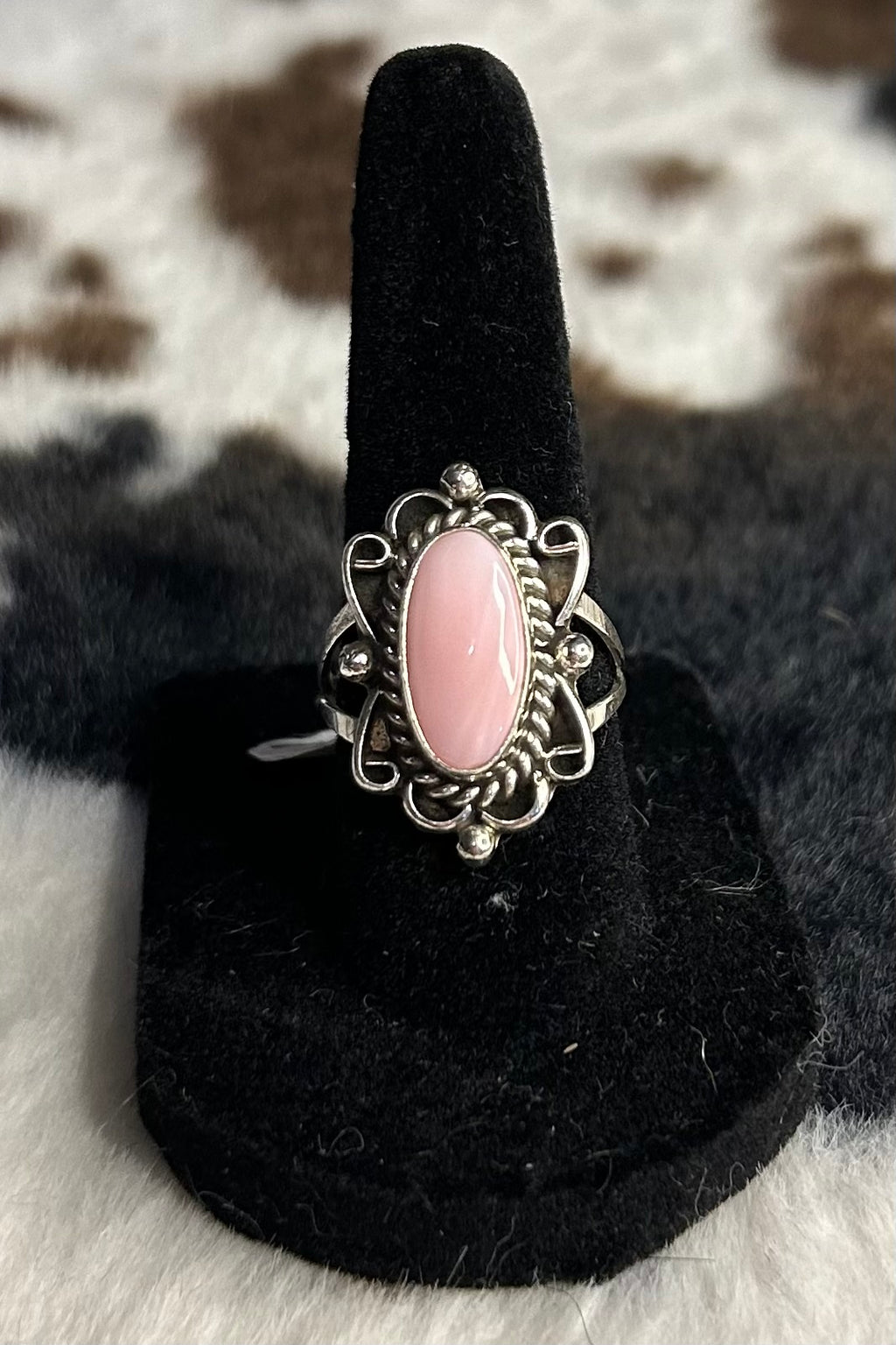 Navajo Handmade Pink Conch Ring By Priscilla Smith Size 7.5