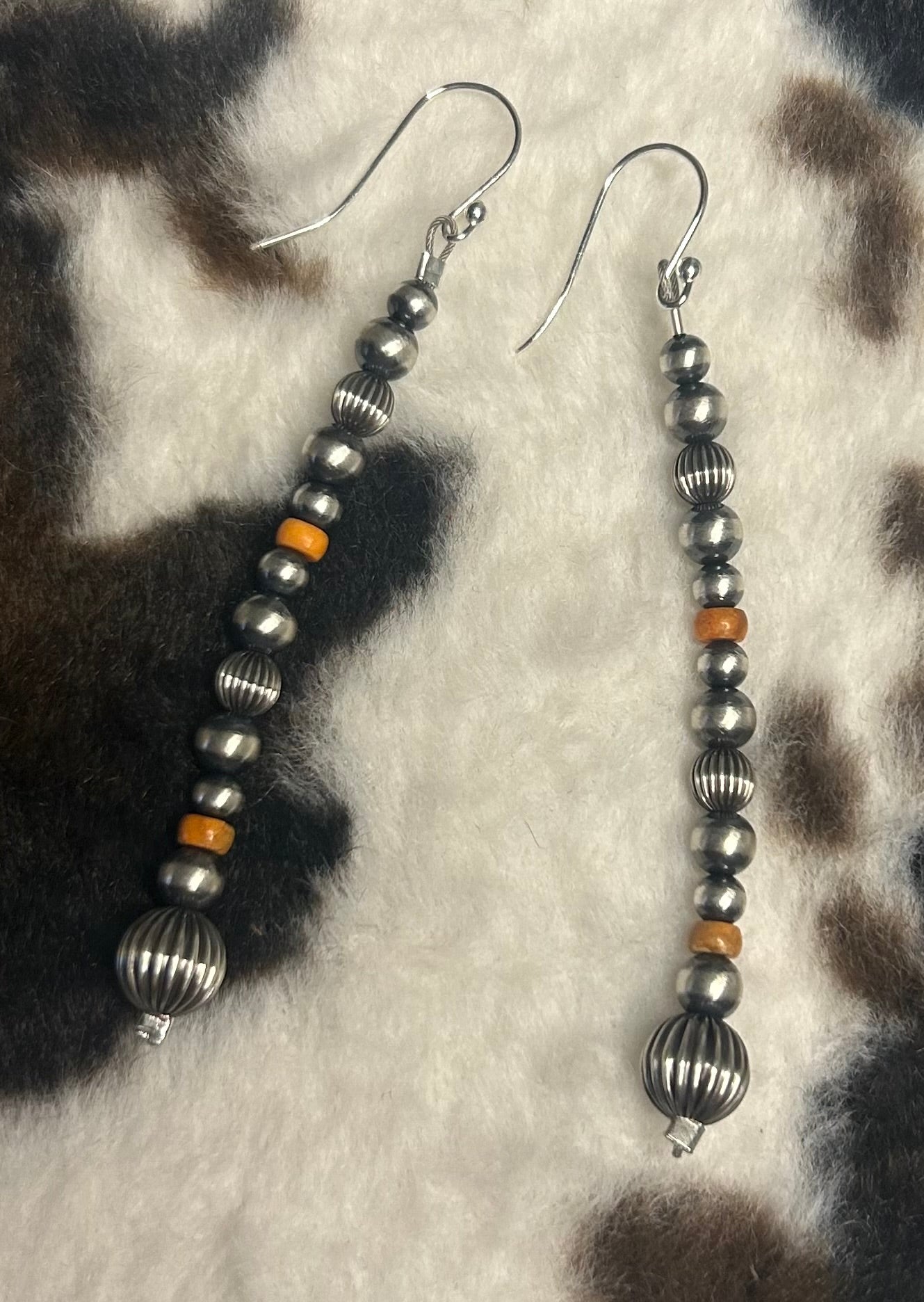 Sterling Silver Machine Made Pearl and Spiny Oyster Earrings