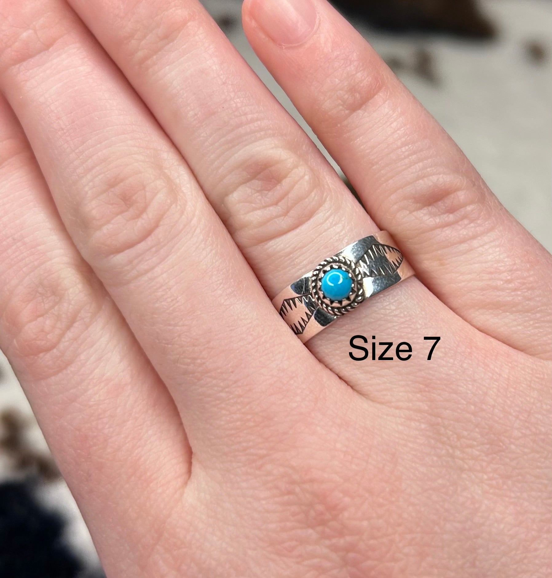 Navajo Handmade Turquoise Band Ring by Alice Johnson