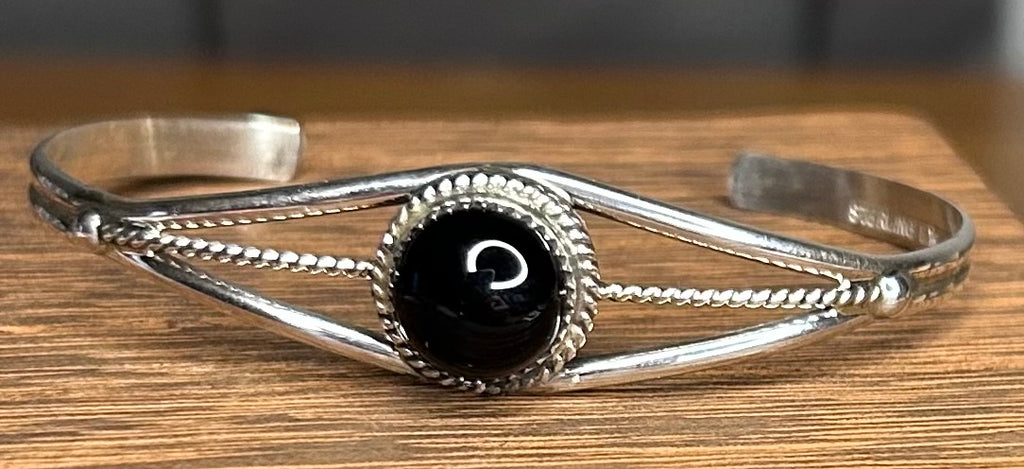 Navajo Black Onyx Cuff Bracelet by Esther White