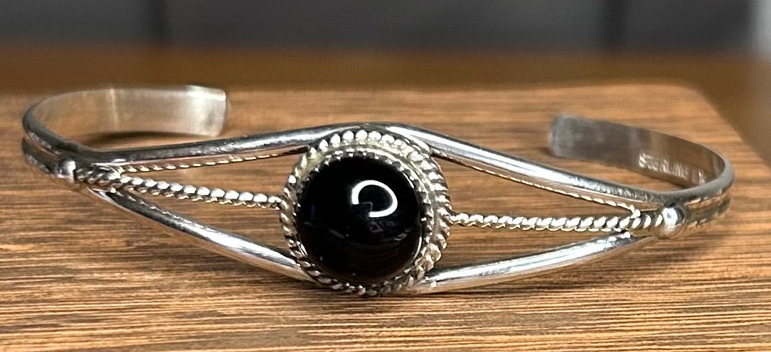 Navajo Black Onyx Cuff Bracelet by Esther White