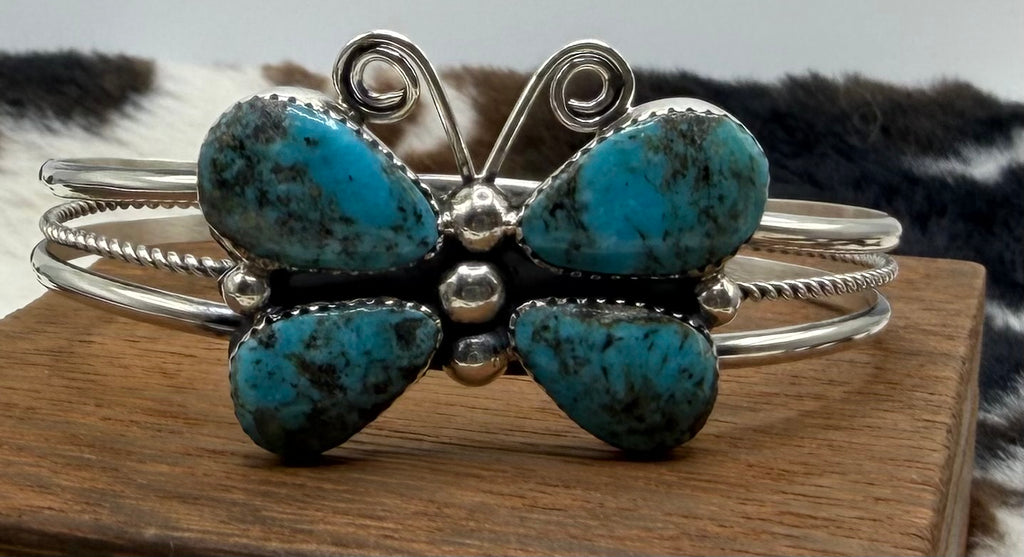 Navajo Made Turquoise Butterfly Cuff Bracelet by Jeanette Yazzie