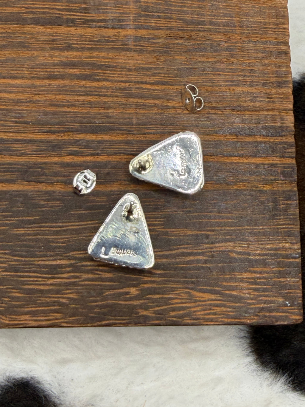 Navajo Made Orange Spiny Oyster Shell Triangle Stud Earrings by Annabelle Lantana
