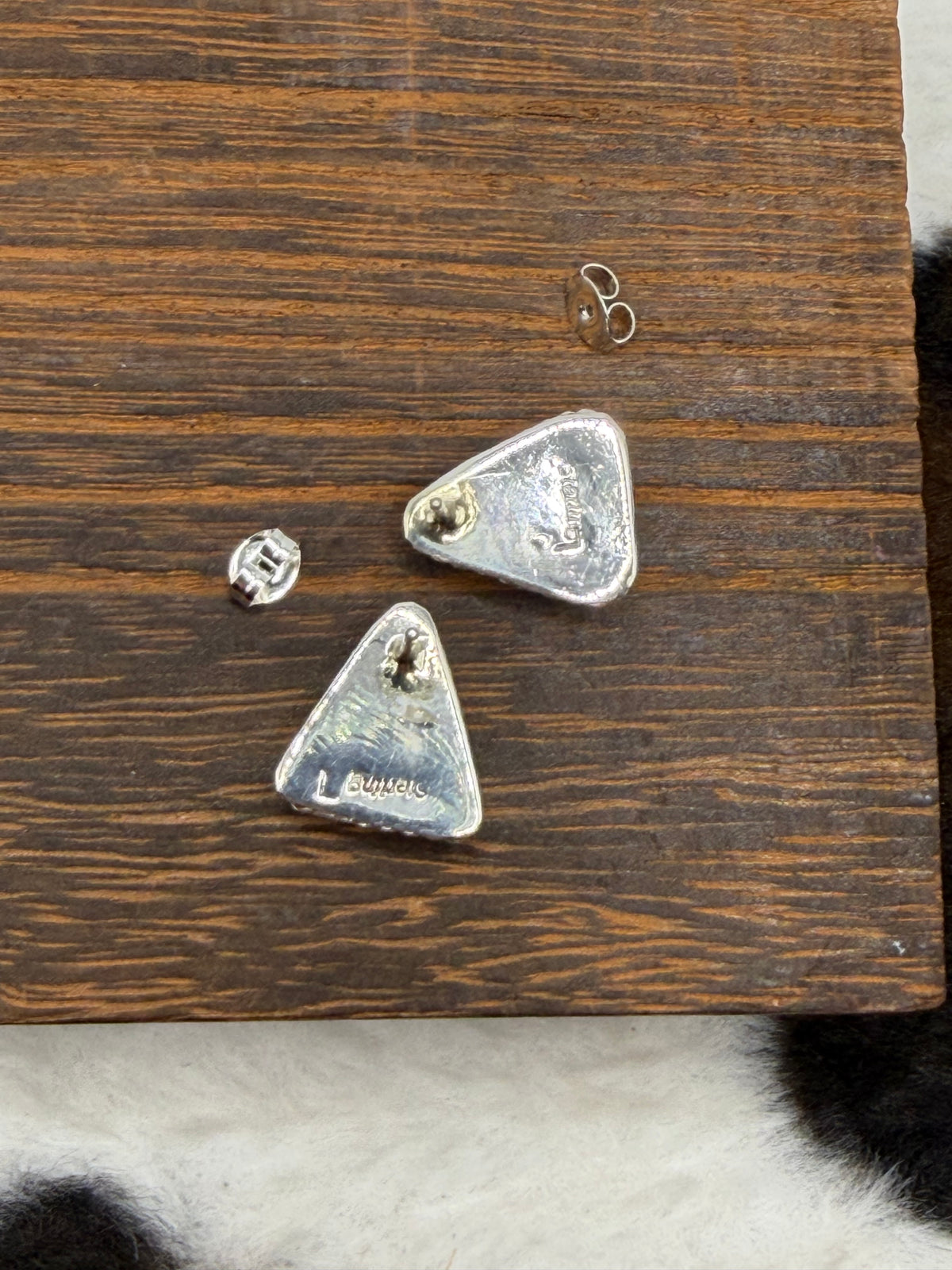 Navajo Made Orange Spiny Oyster Shell Triangle Stud Earrings by Annabelle Lantana