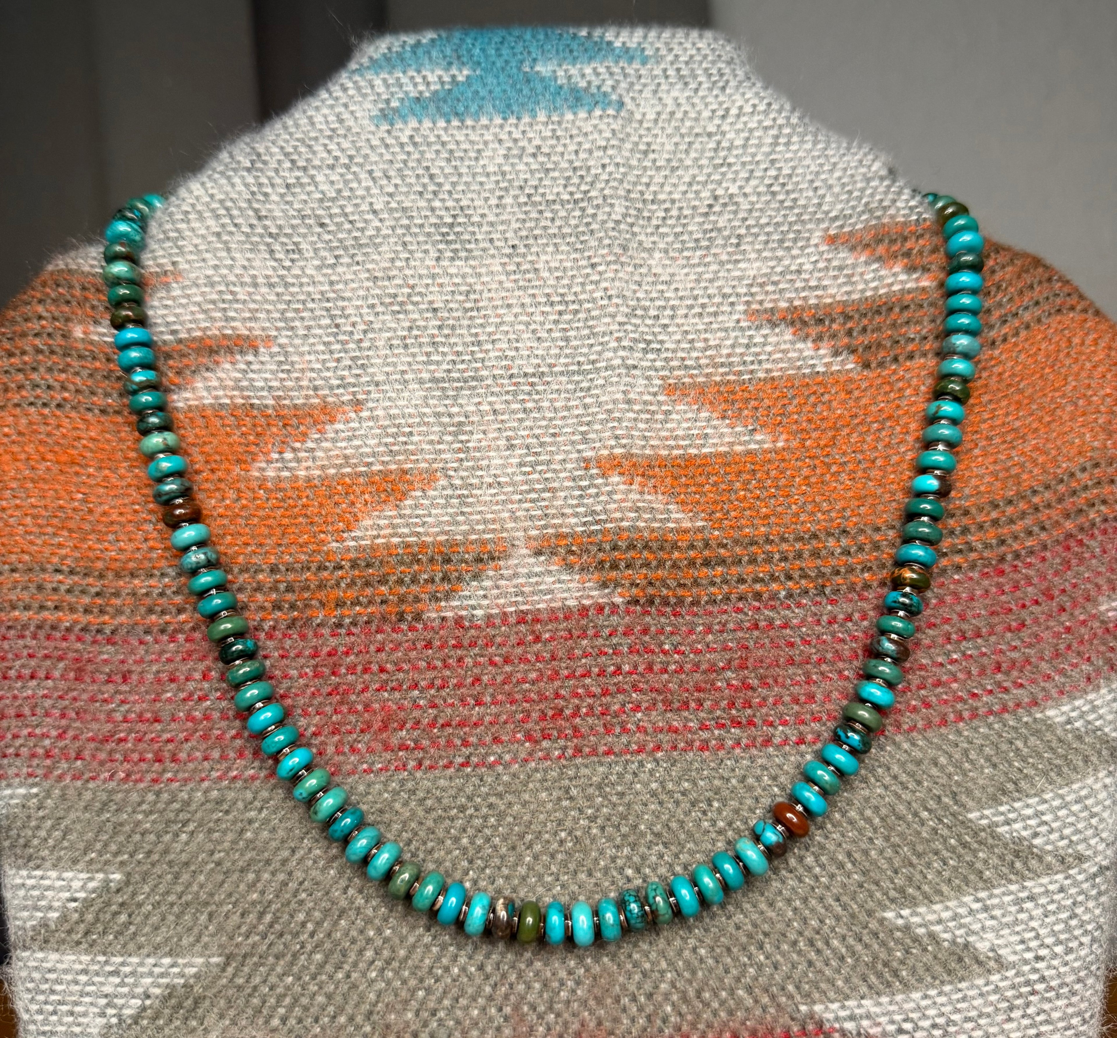 Navajo Made Natural Turquoise Heishi Necklace By Valarie Johnson