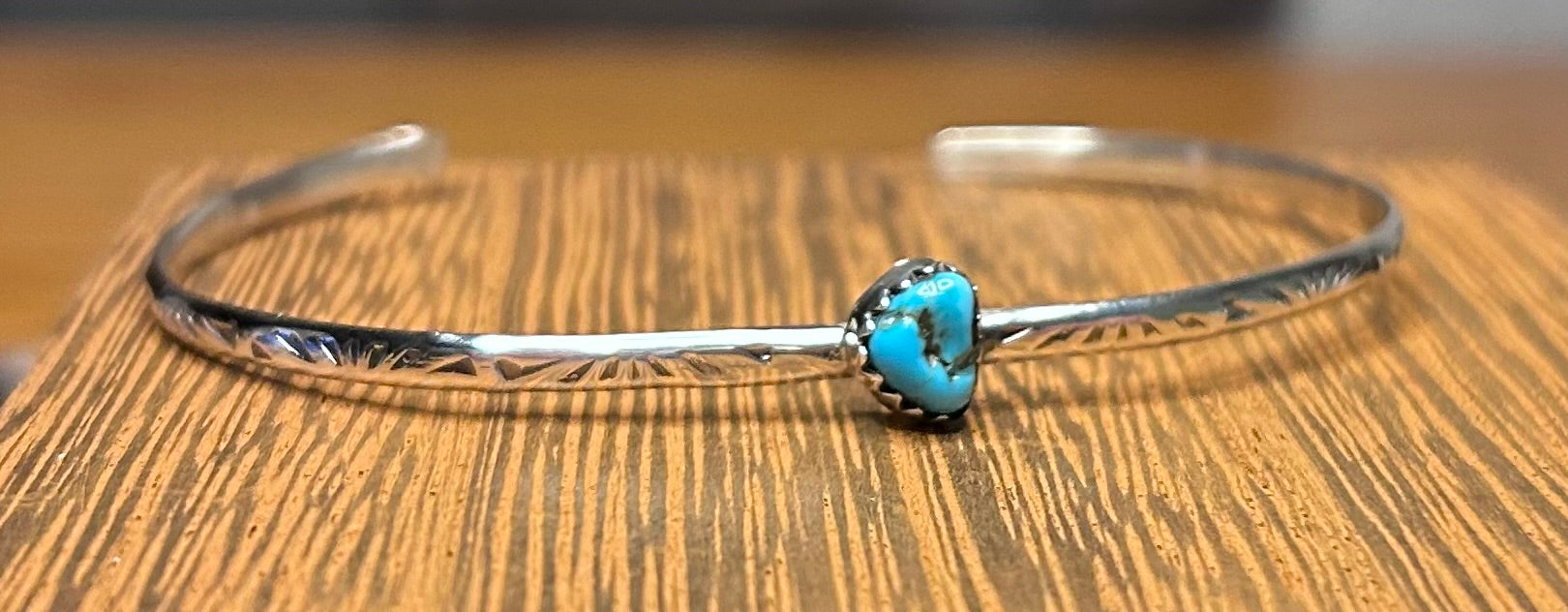 Navajo Handmade Sleeping Beauty Stamped Cuff by Jeanette Yazzie
