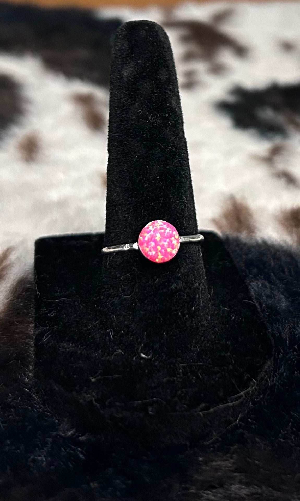 Zuni Handmade Round Pink Opal Ring by Richard and Trista Siow.