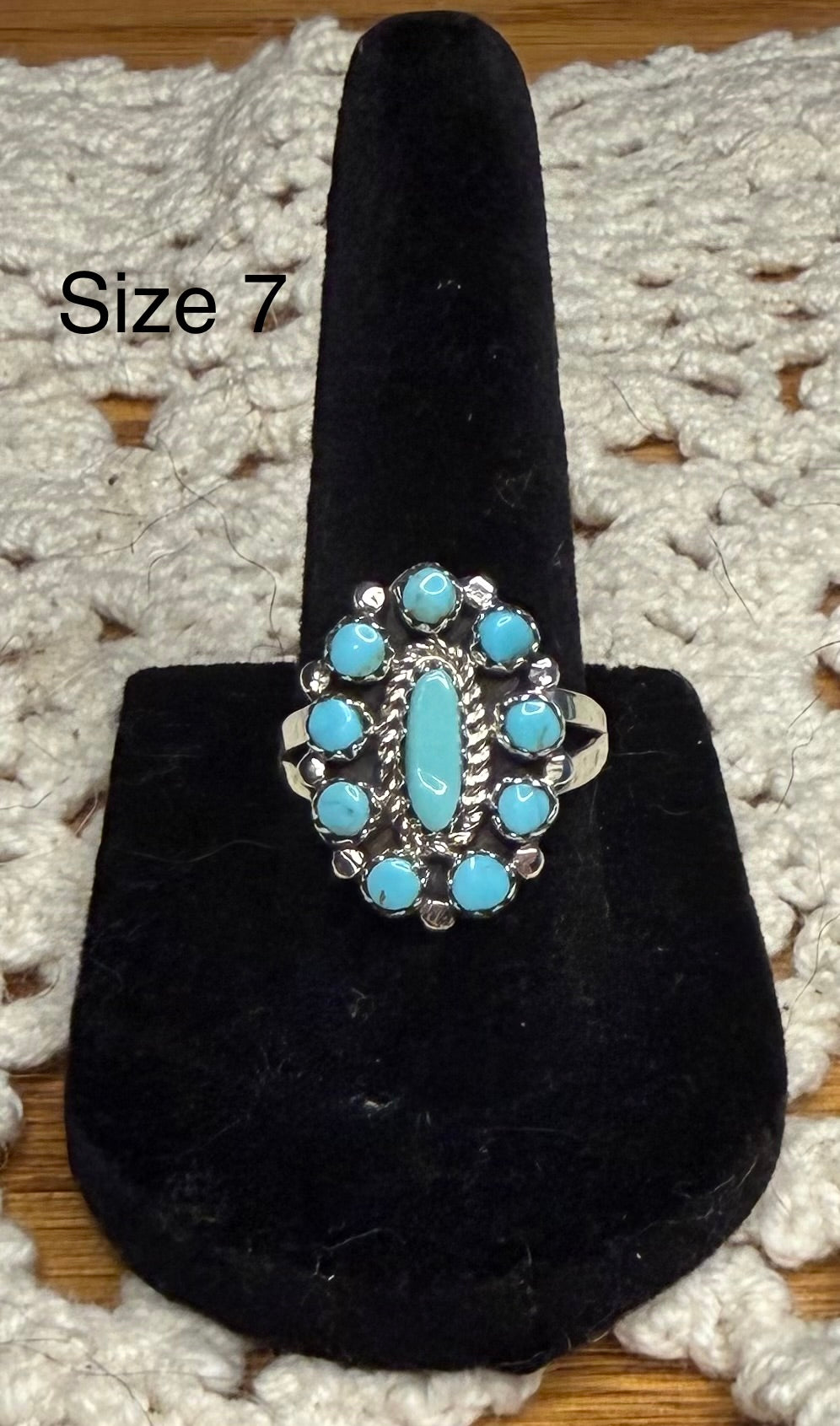 Navajo Handmade Turquoise Cluster Rings by Rosemary and Nathaniel Nez