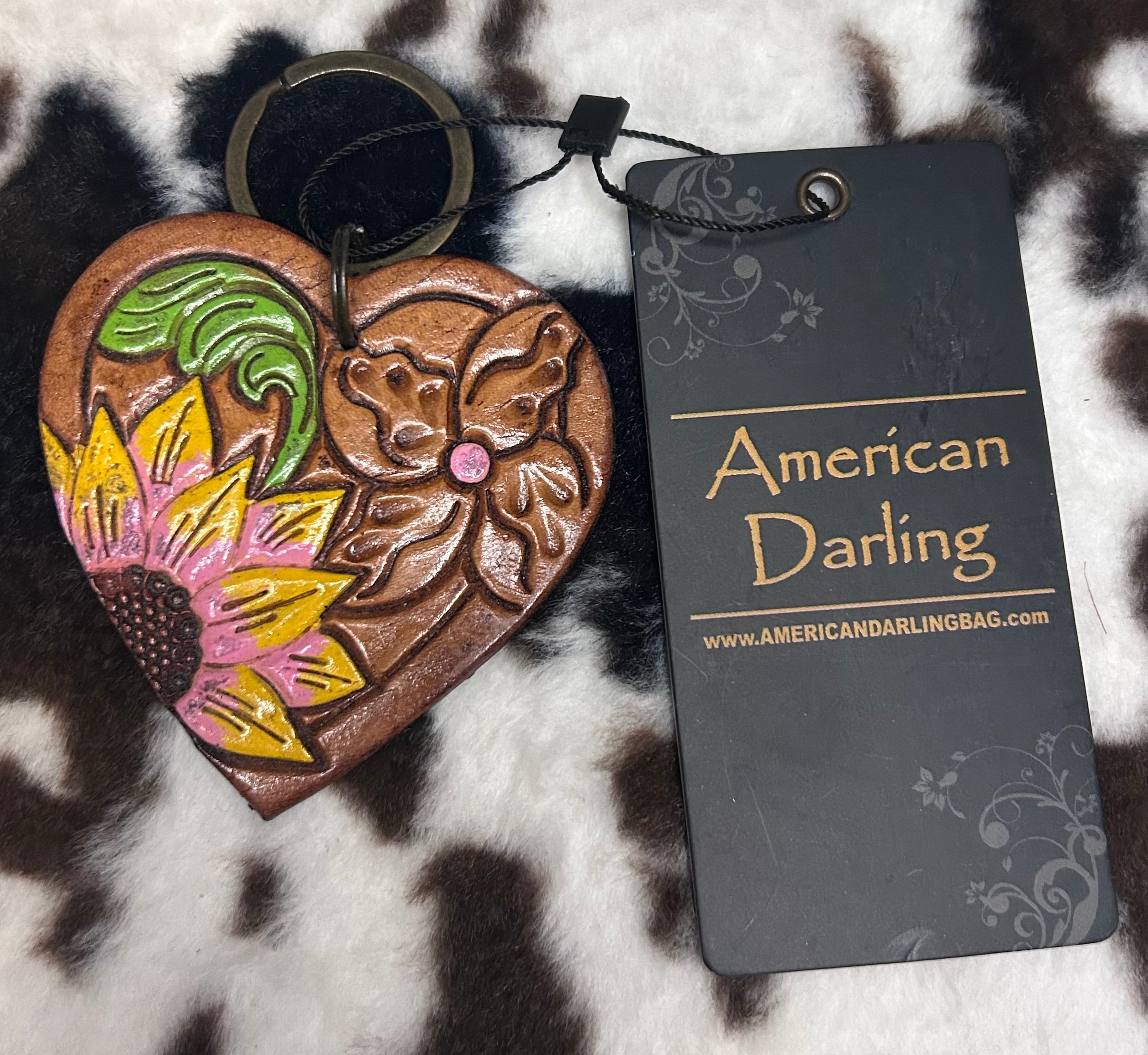 American Darling hand tooled leather keychain