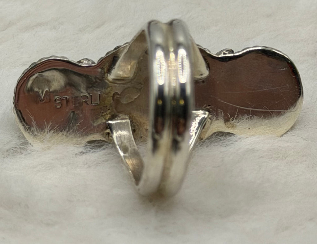 Navajo Handmade Sleeping Beauty and Opal ring by David Morris Size 6.5