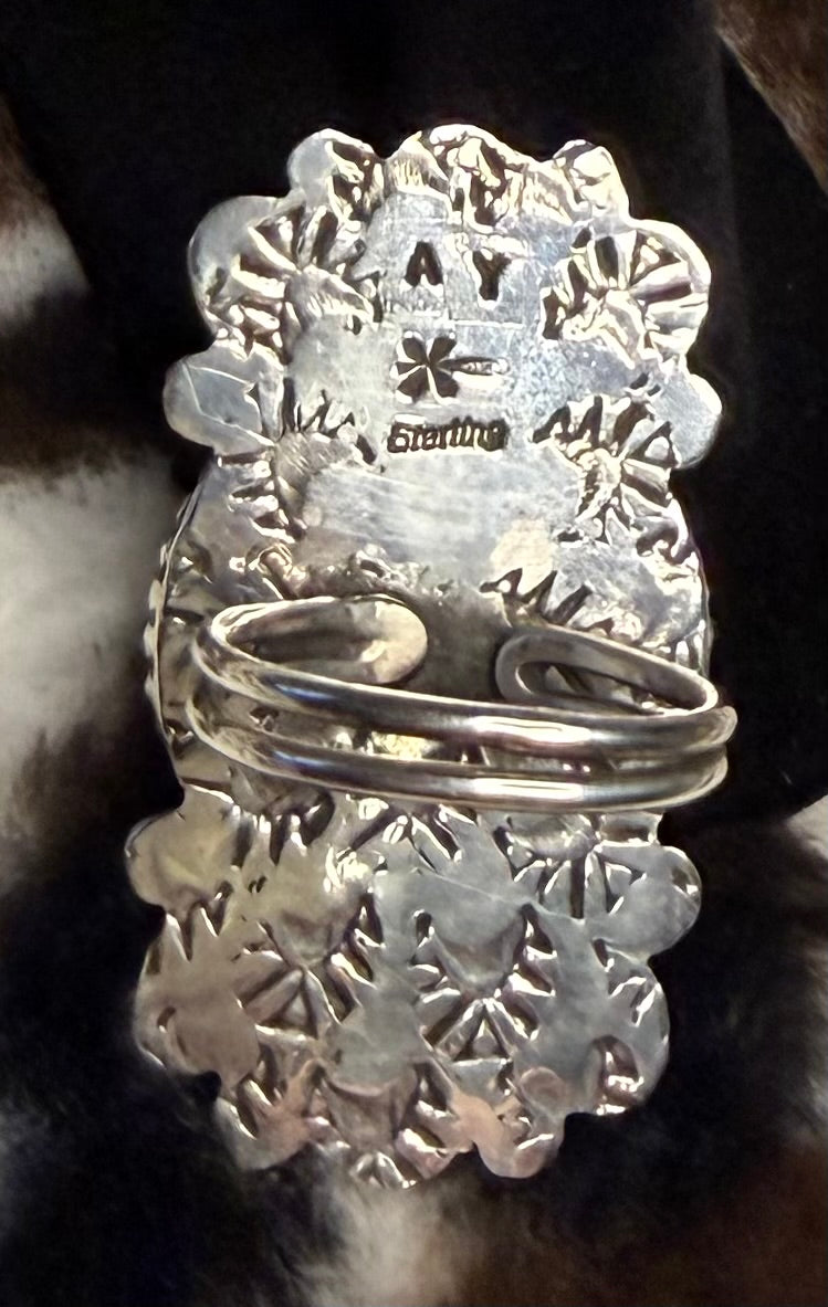Navajo Handmade Kingman Turquoise adjustable Liberty Coin Rings By Adrian Yazzie