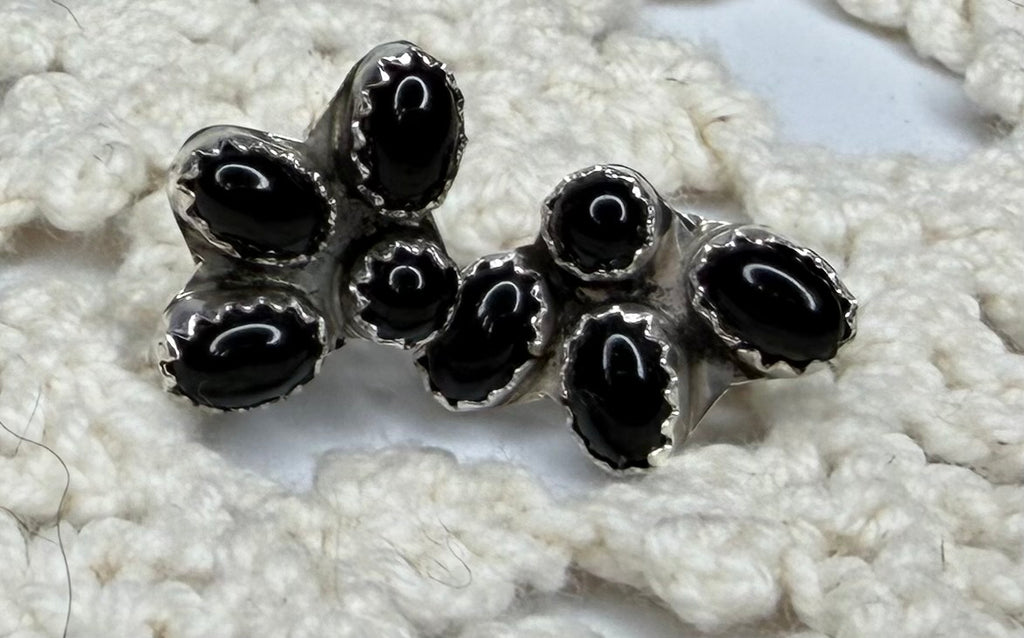 Navajo Handmade Black Onyx Half Cluster Earrings by Maxine Ramirez