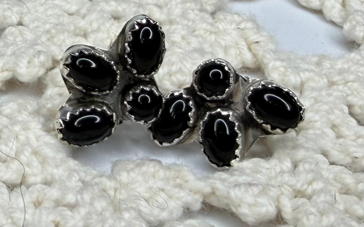 Navajo Handmade Black Onyx Half Cluster Earrings by Maxine Ramirez