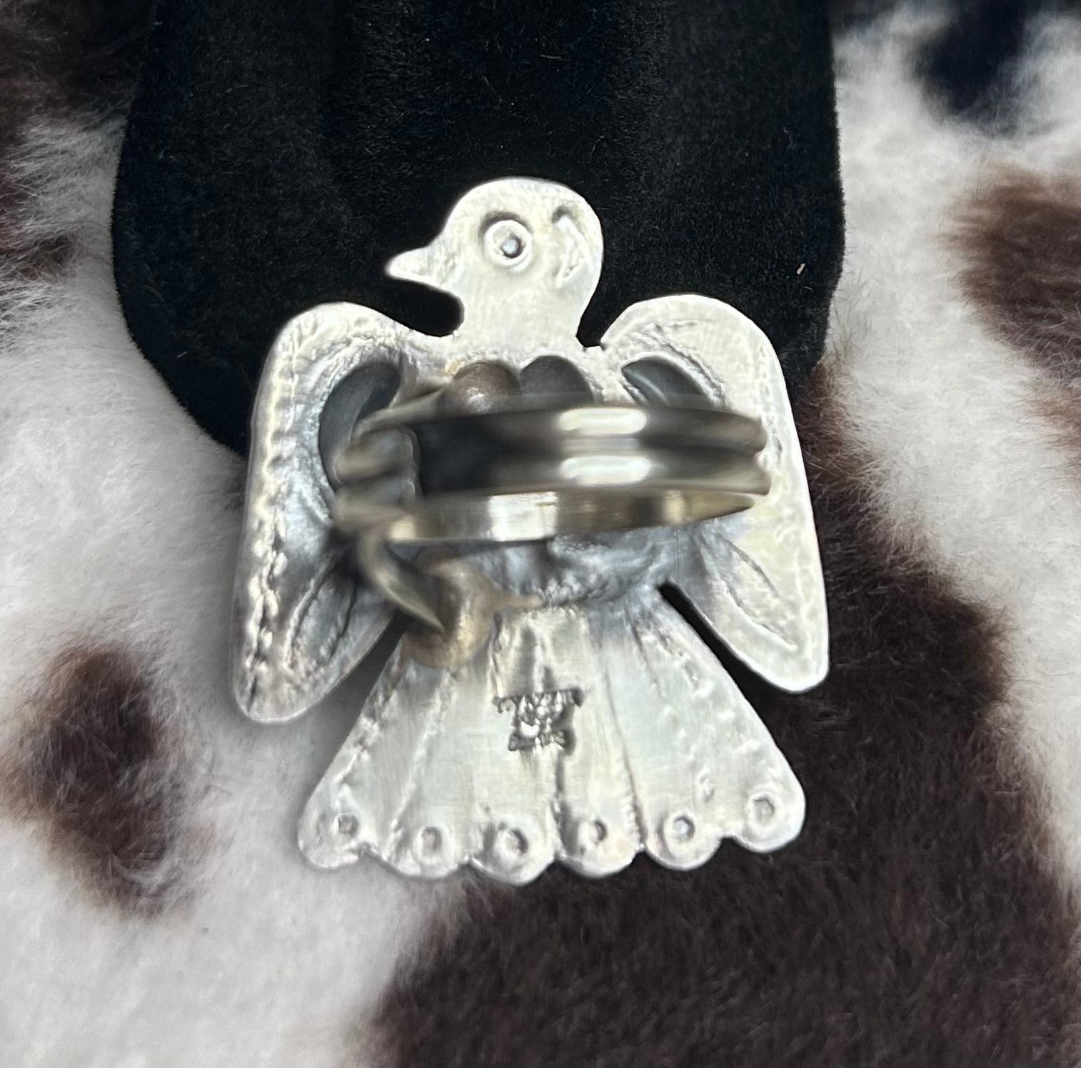 Navajo Handmade Turquoise Thunderbird Ring Adjustable by Tim Yazzie