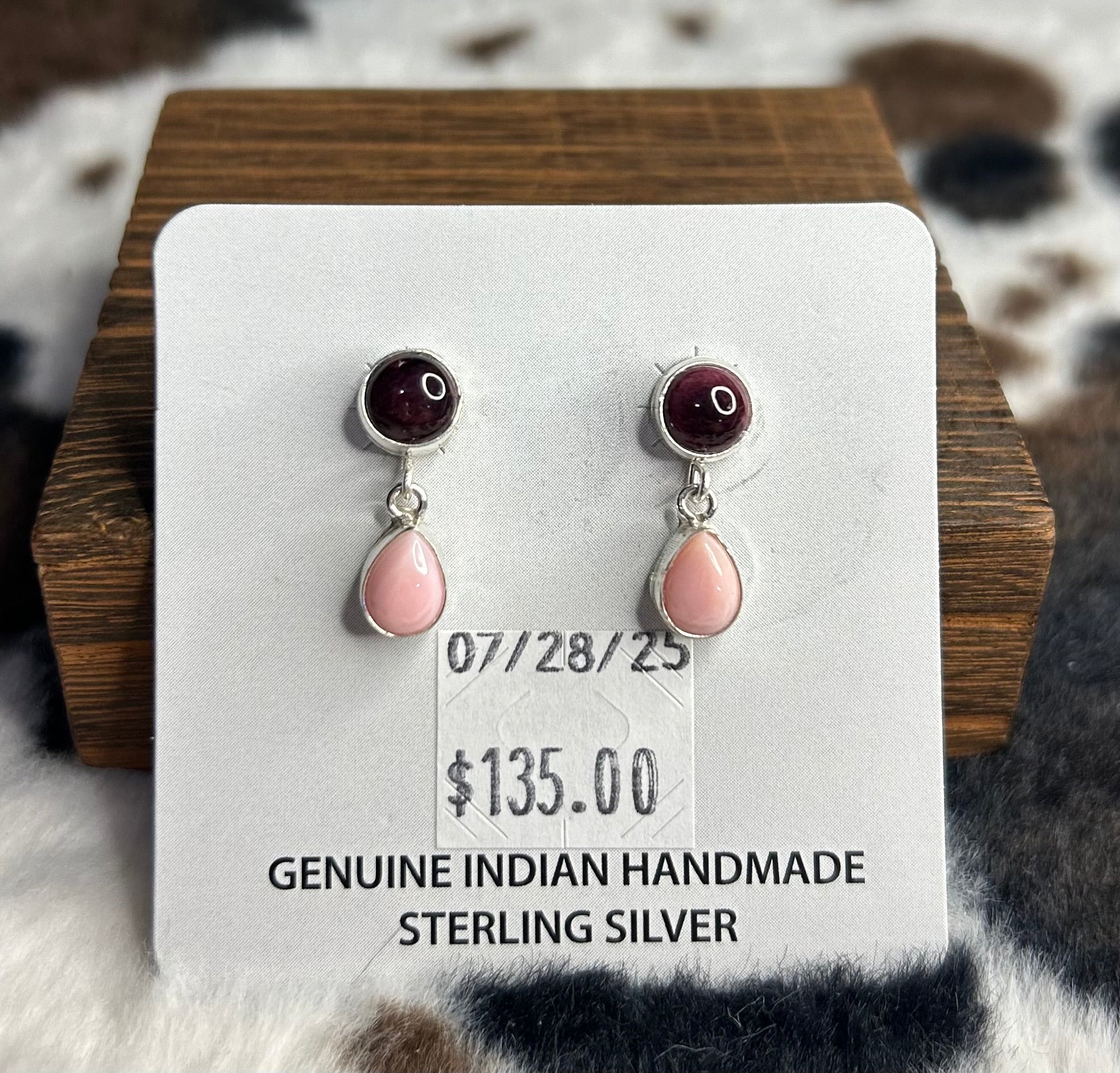 Native Made Pink Conch and Purple Spiny Oyster Shell Stud Earrings by Angelica Mexicano