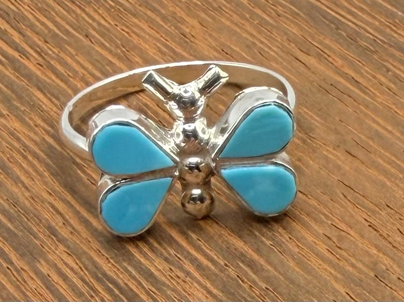 Zuni Handmade Butterfly Turquoise Rings by Swain Charlie