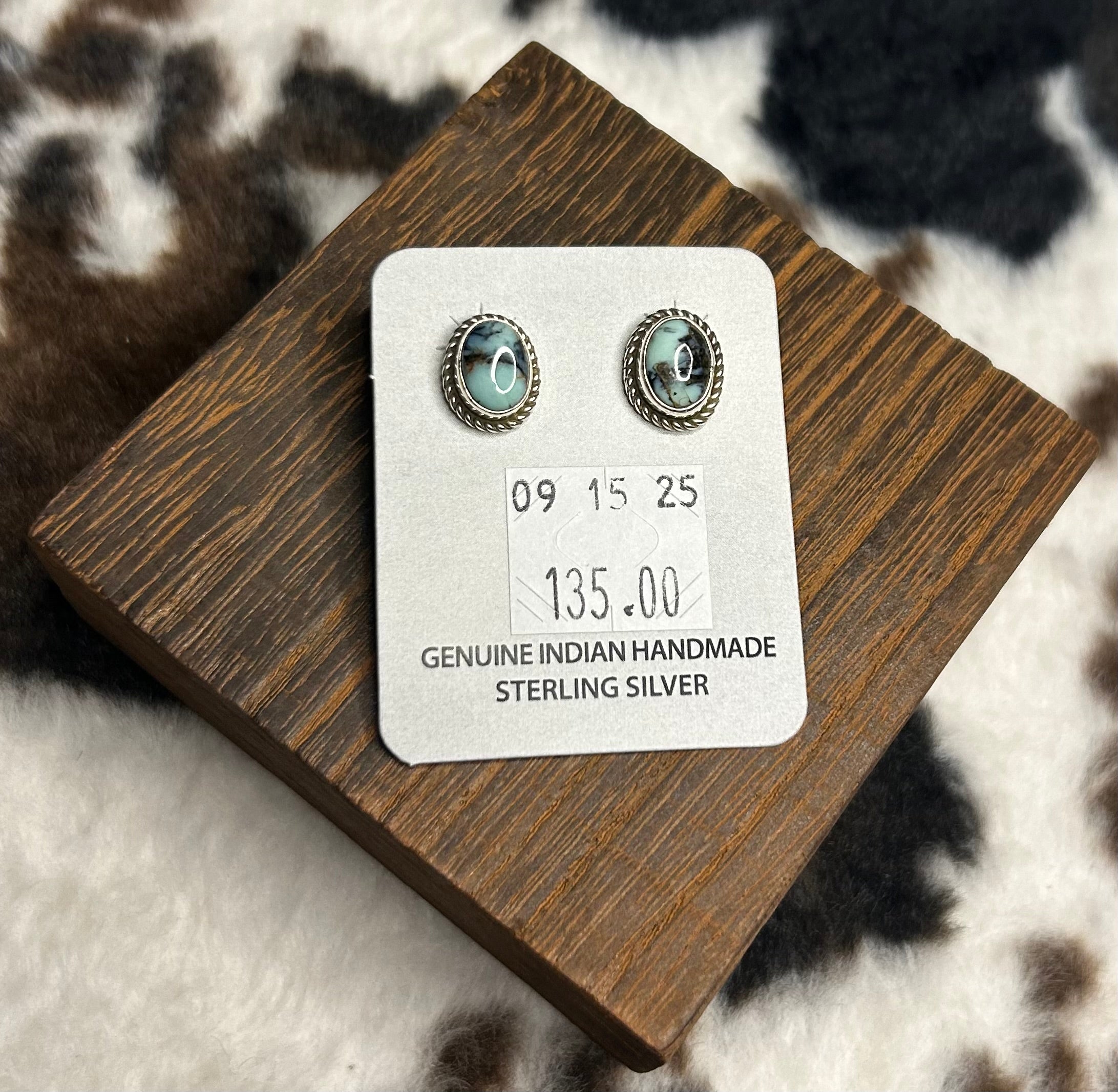 Navajo Handmade New lander Variscite Stud Earrings by Lee Sandoval