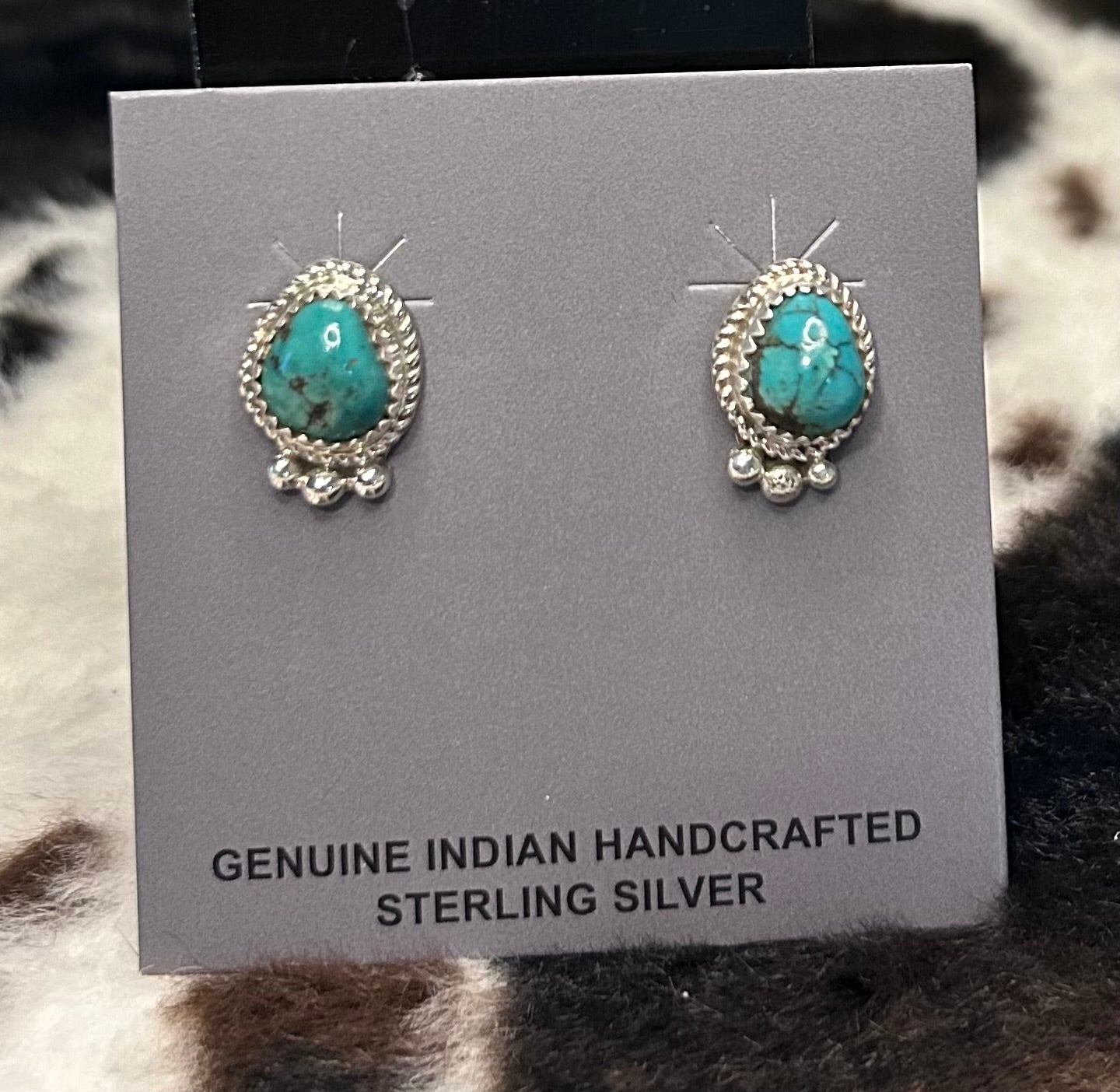Navajo Handmade Kingman Turquoise Stud Earrings by Victor Nez