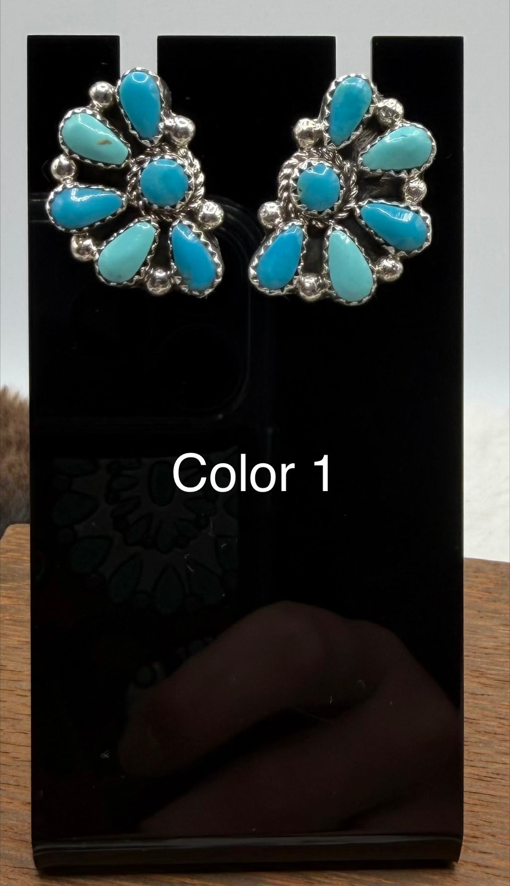Zuni Handmade Kingman Half Cluster Earrings by Alicia Wilson