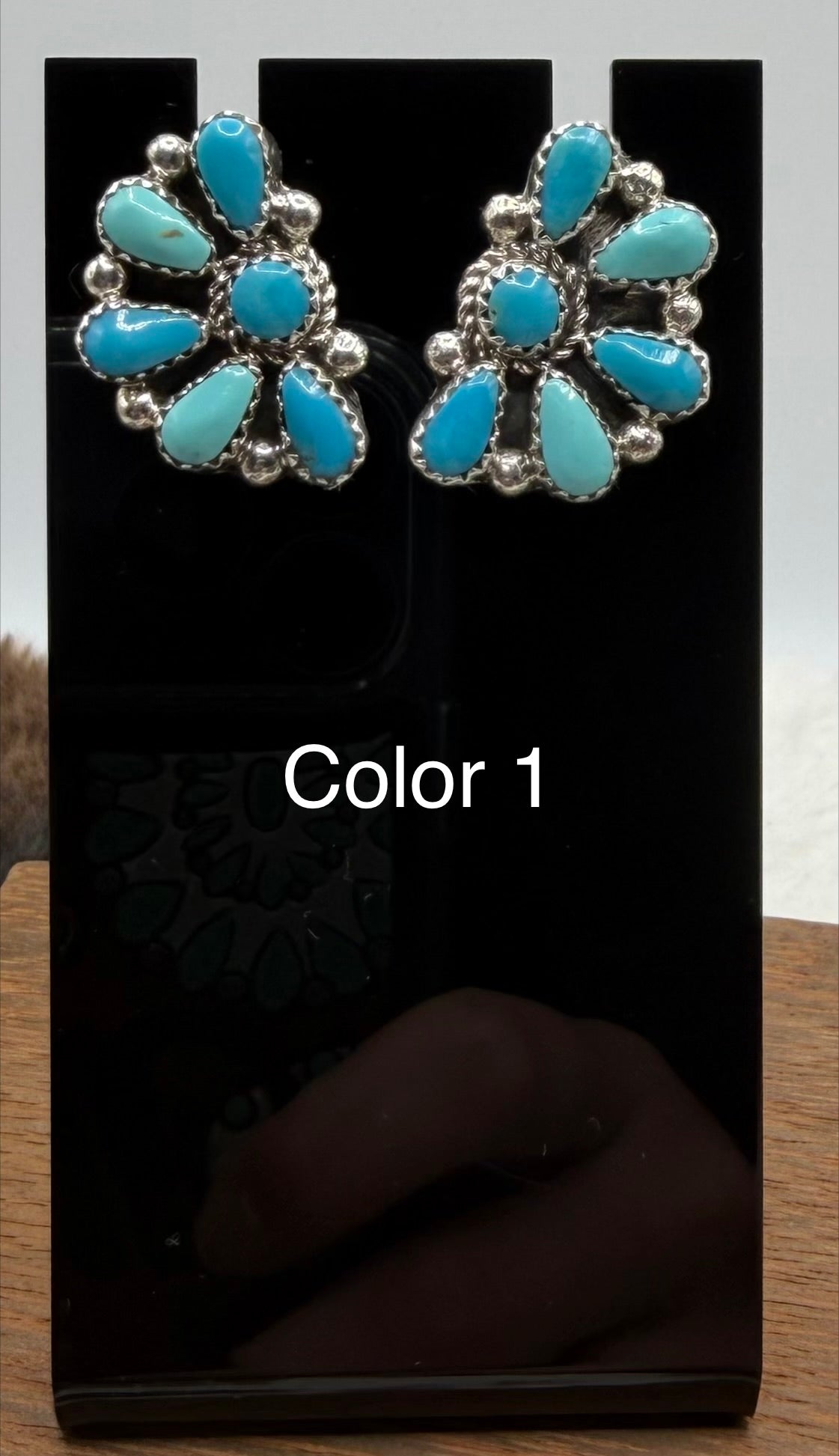 Zuni Handmade Kingman Half Cluster Earrings by Alicia Wilson
