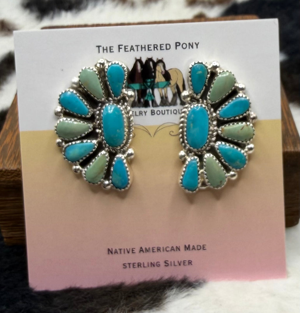 Zuni Handmade Kingman Half Cluster Earrings by Alicia Wilson