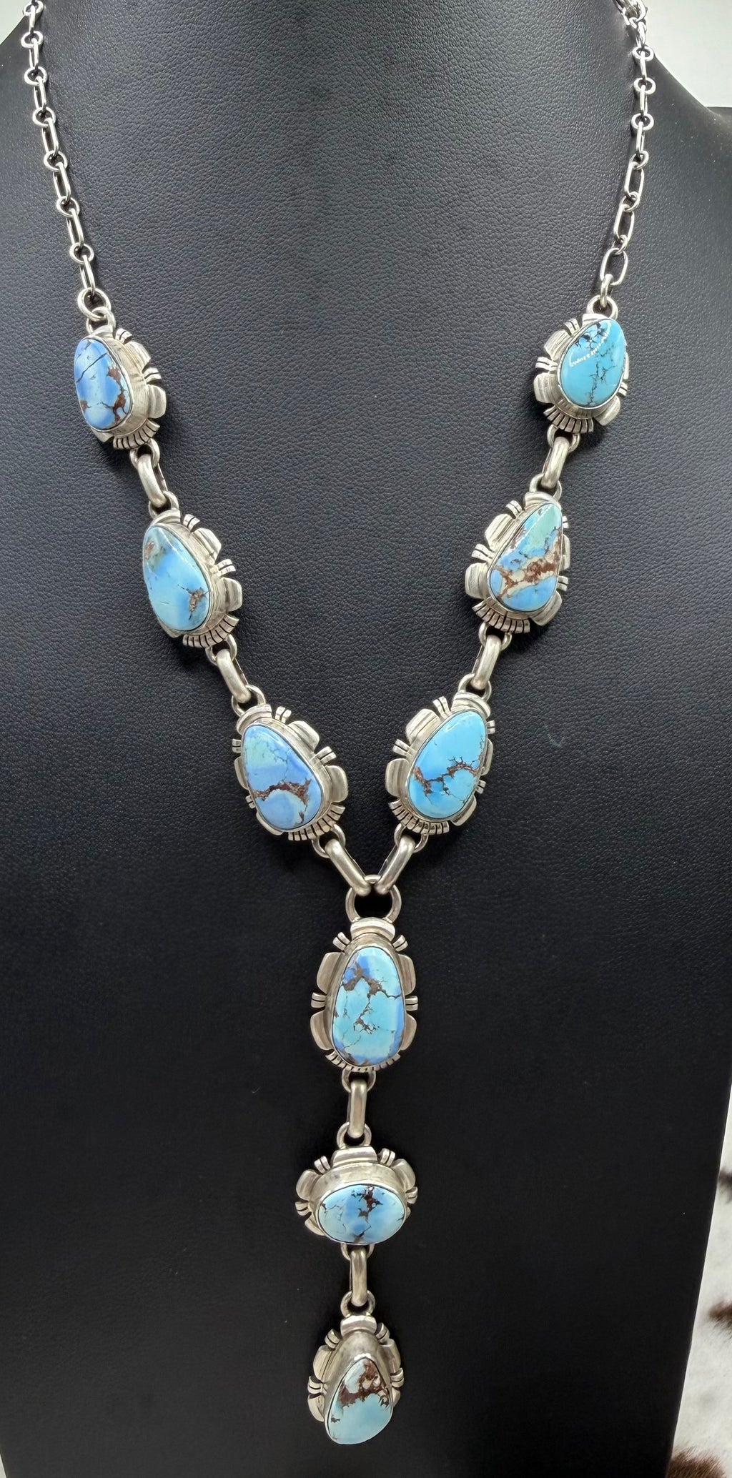 Navajo Handmade Golden Hills Lariat and Earring set by Larry M Yazzie