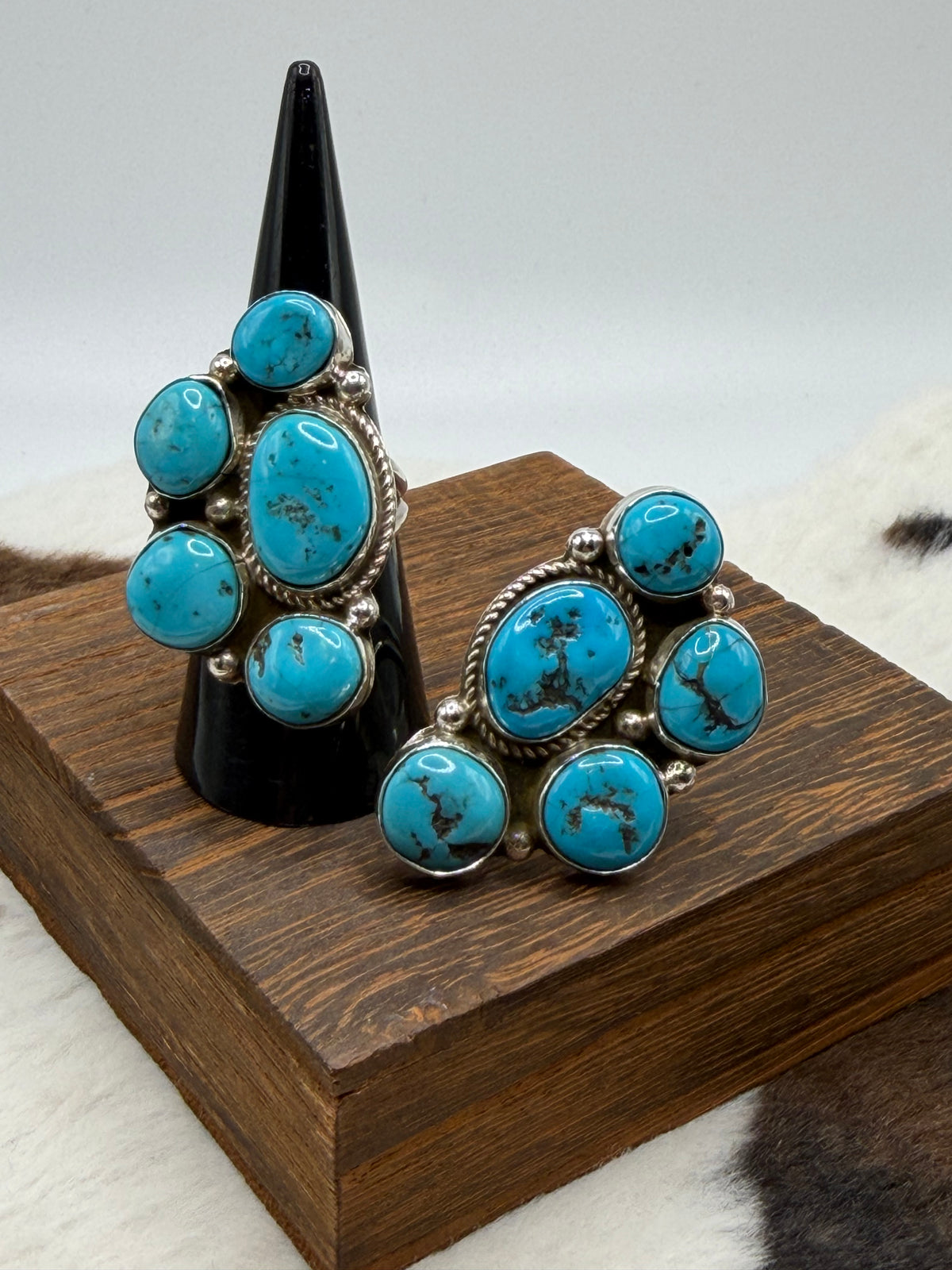 Navajo Kingman Half Cluster Rings by Ida McCray