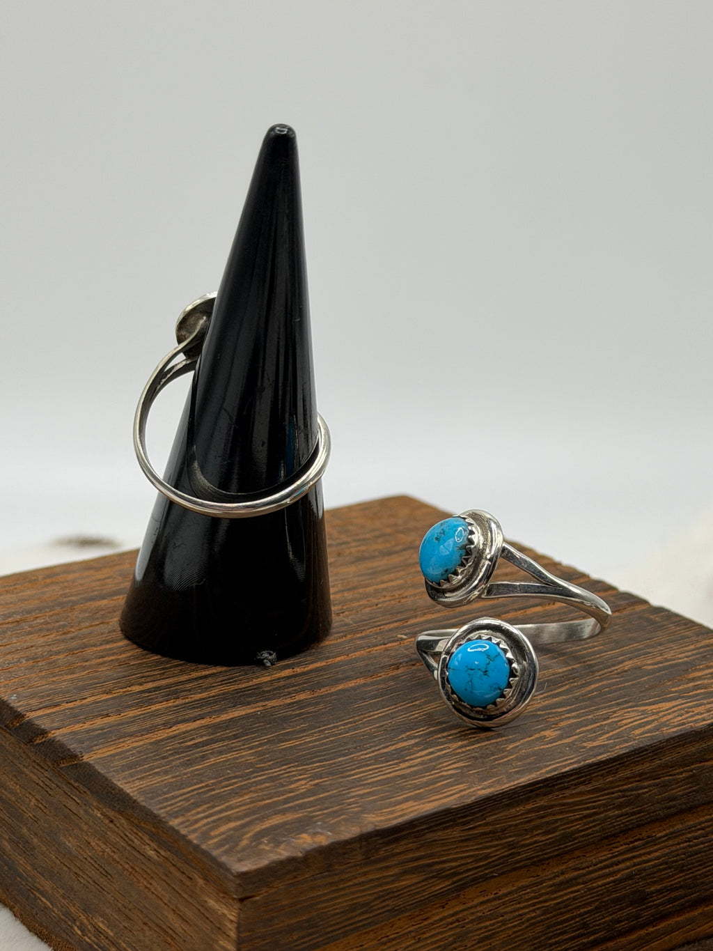 Navajo Handmade 2 stone Kingman adjustable rings by Letricia Largo