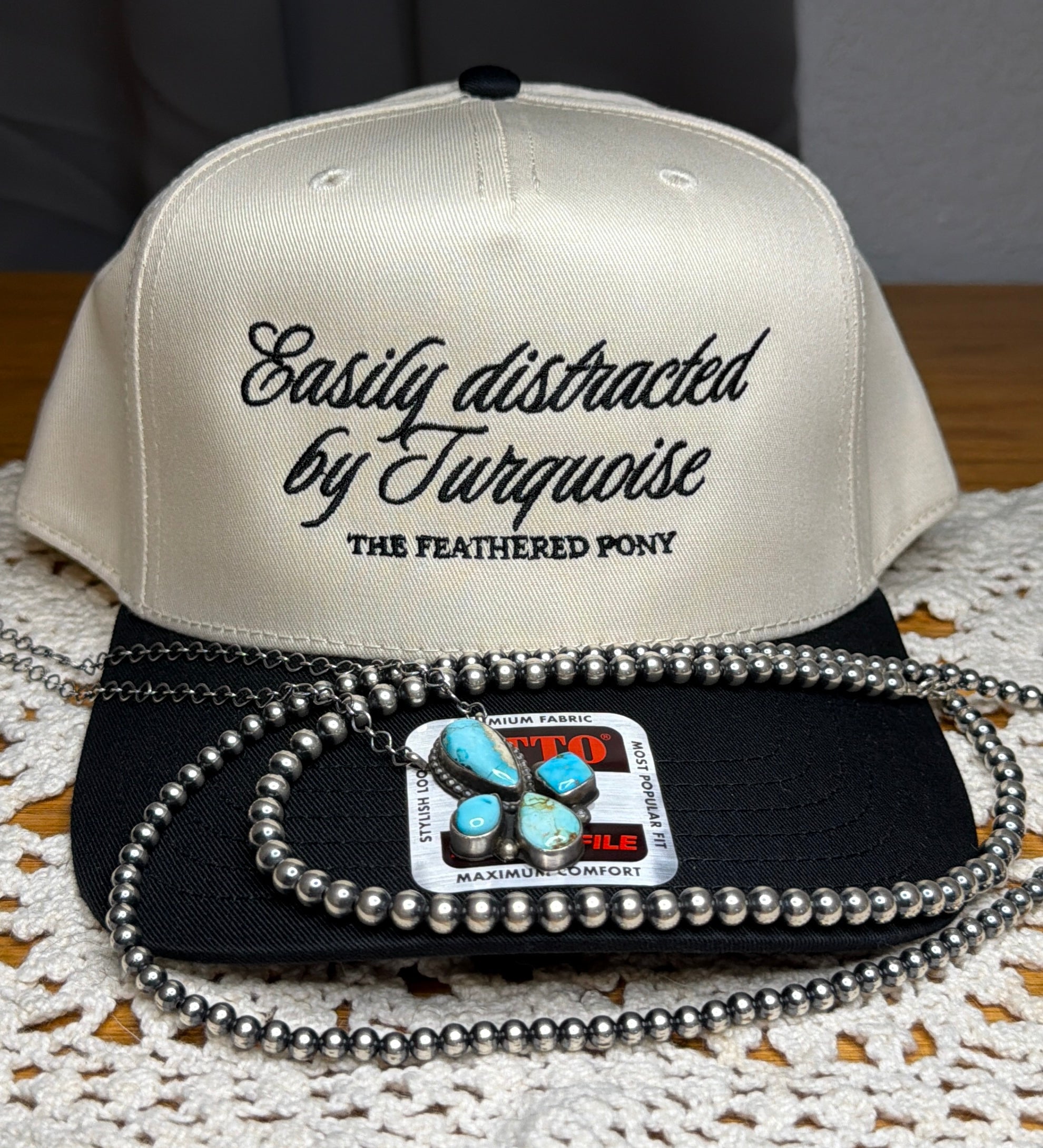 Easily Distracted by Turquoise Trucker Hat By The Feathered Pony