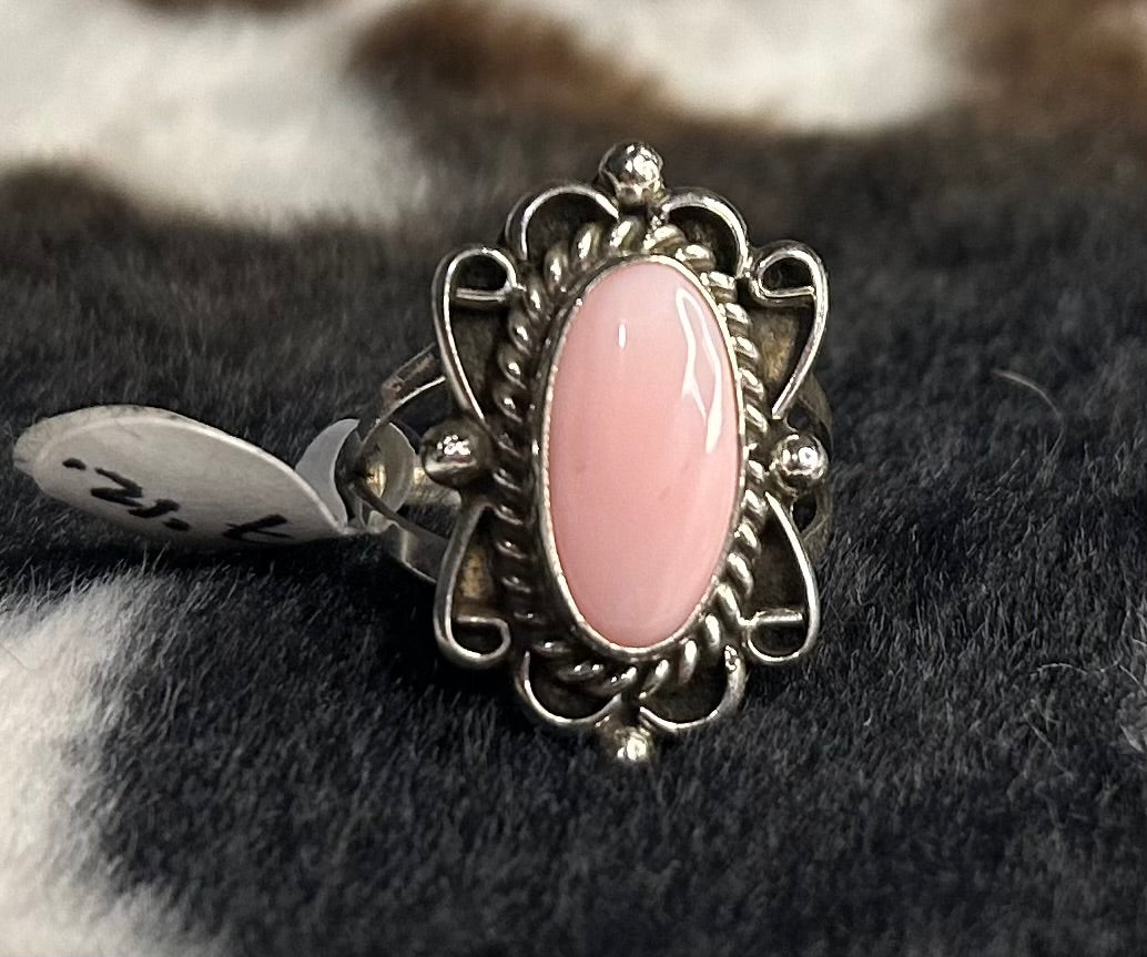 Navajo Handmade Pink Conch Ring By Priscilla Smith Size 7.5