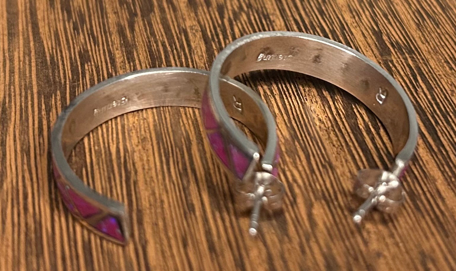 Native Made Pink Opal Hoop Earrings by Roger and Rebecca Morgan
