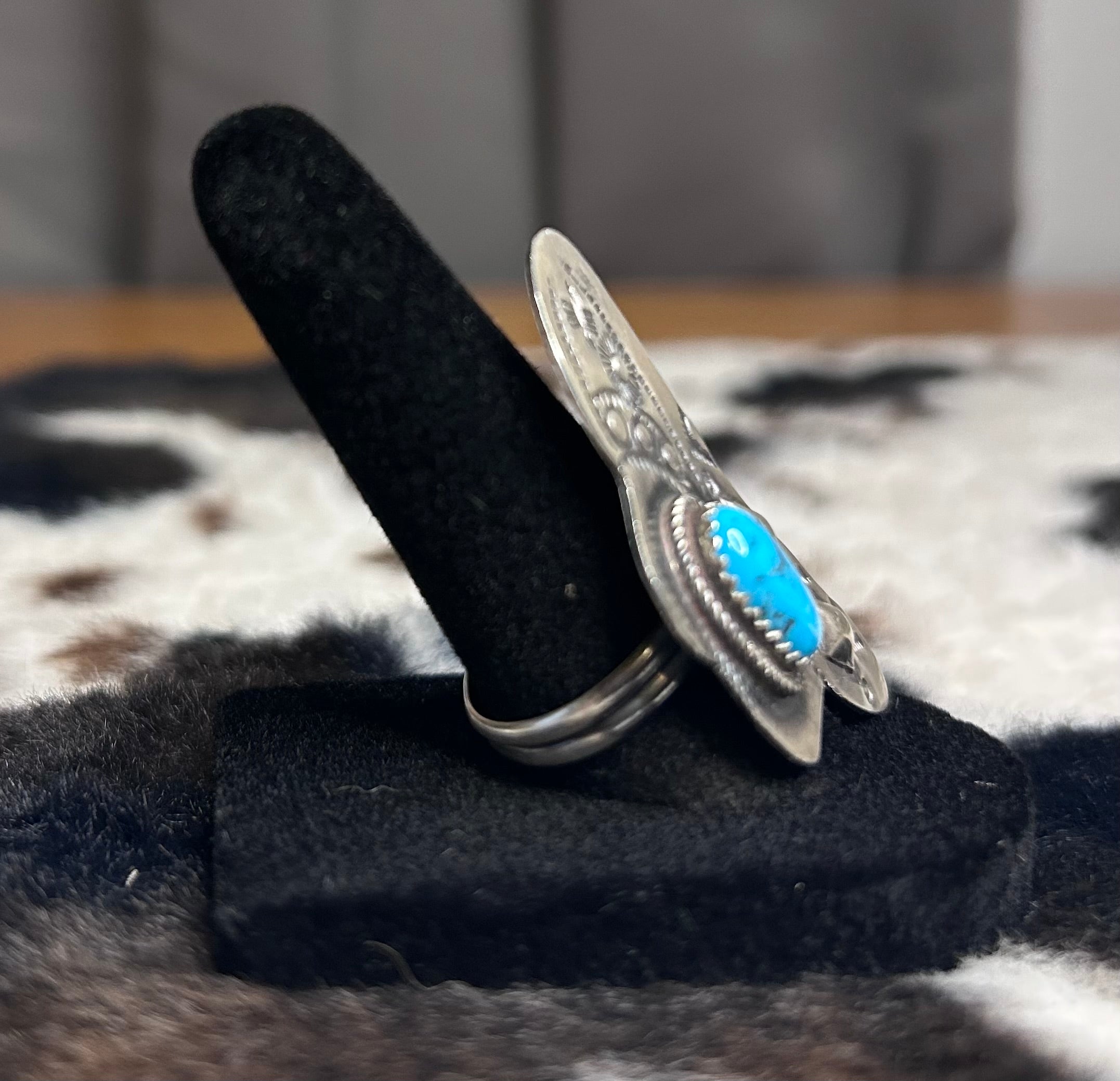 Navajo Handmade Turquoise Cowboy Hat Ring Adjustable by Tim Yazzie