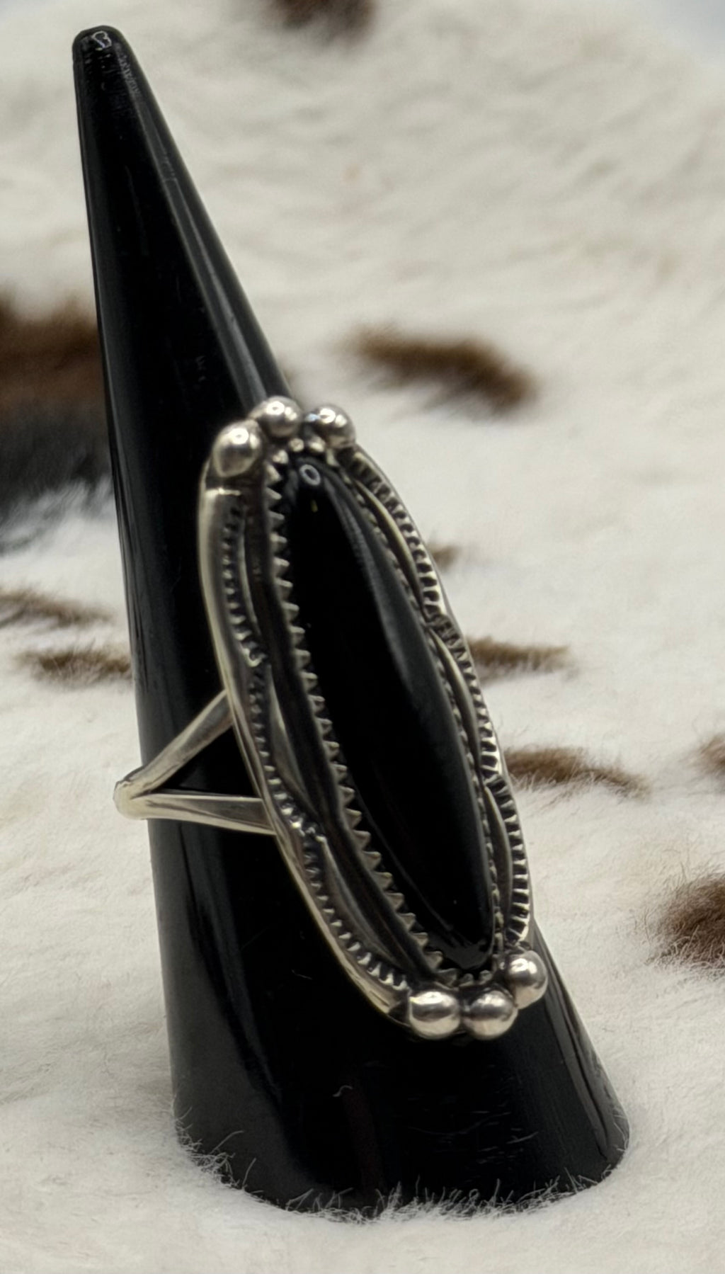 Navajo Handmade Black onyx Ring by Renell Chaco Perry Size 7.75