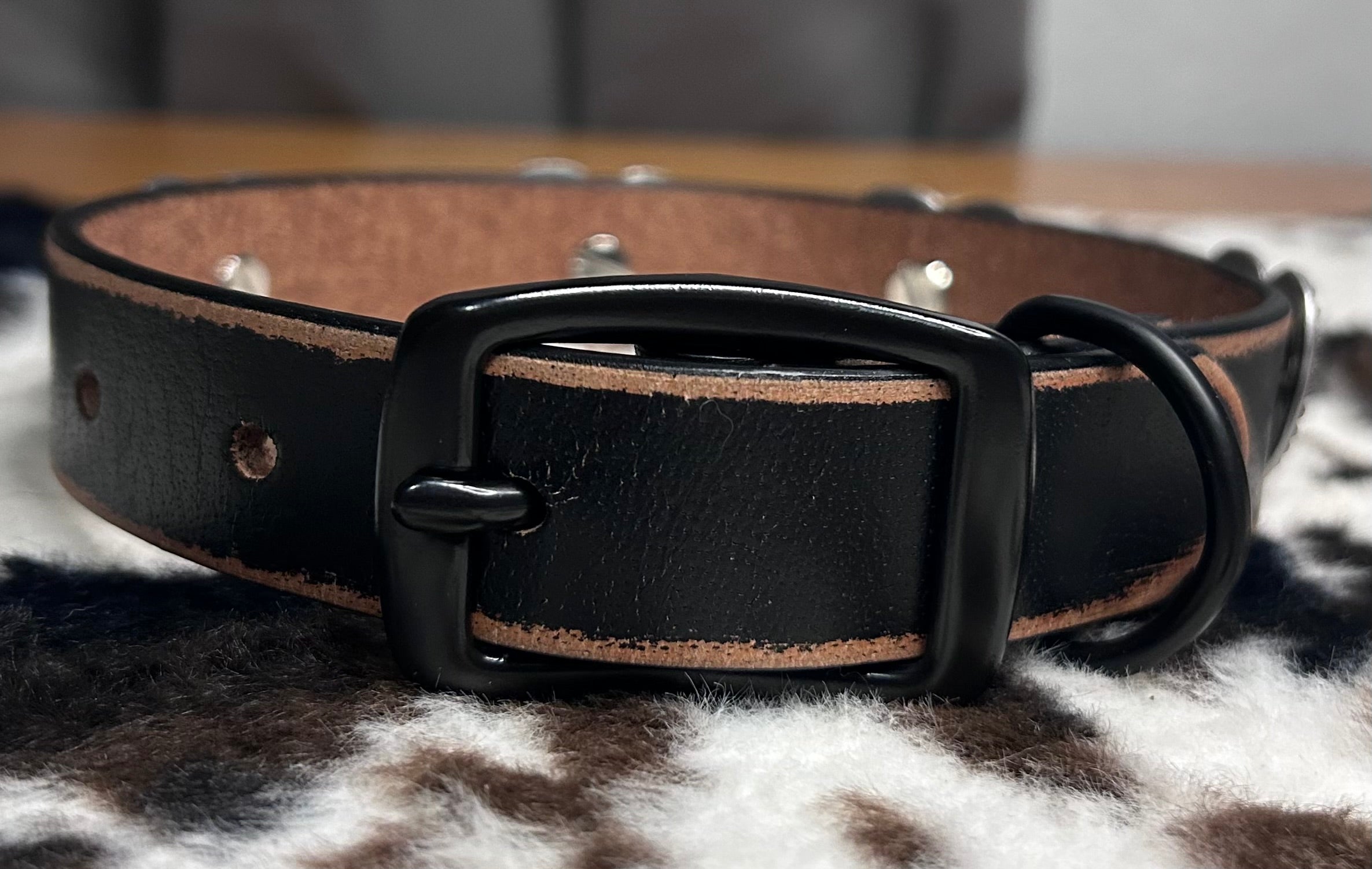 Genuine Distressed Leather Dog Collar with Heart Conchos